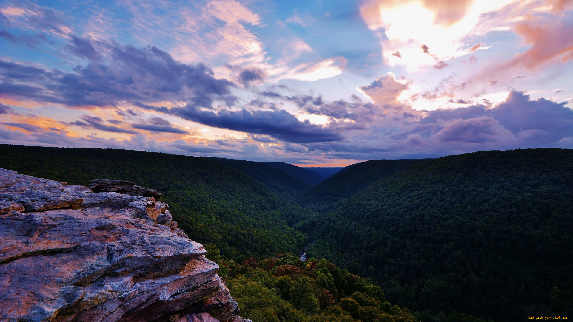 природа, горы, пейзаж, облака, небо, деревья