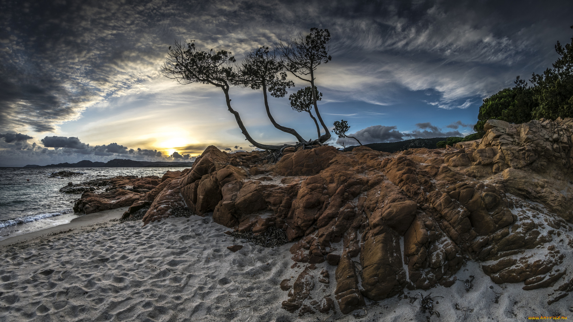 природа, побережье, пляж, океан, тучи
