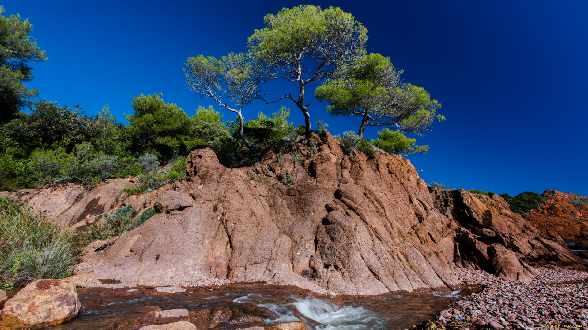природа, реки, озера, деревья, ручей, скалы