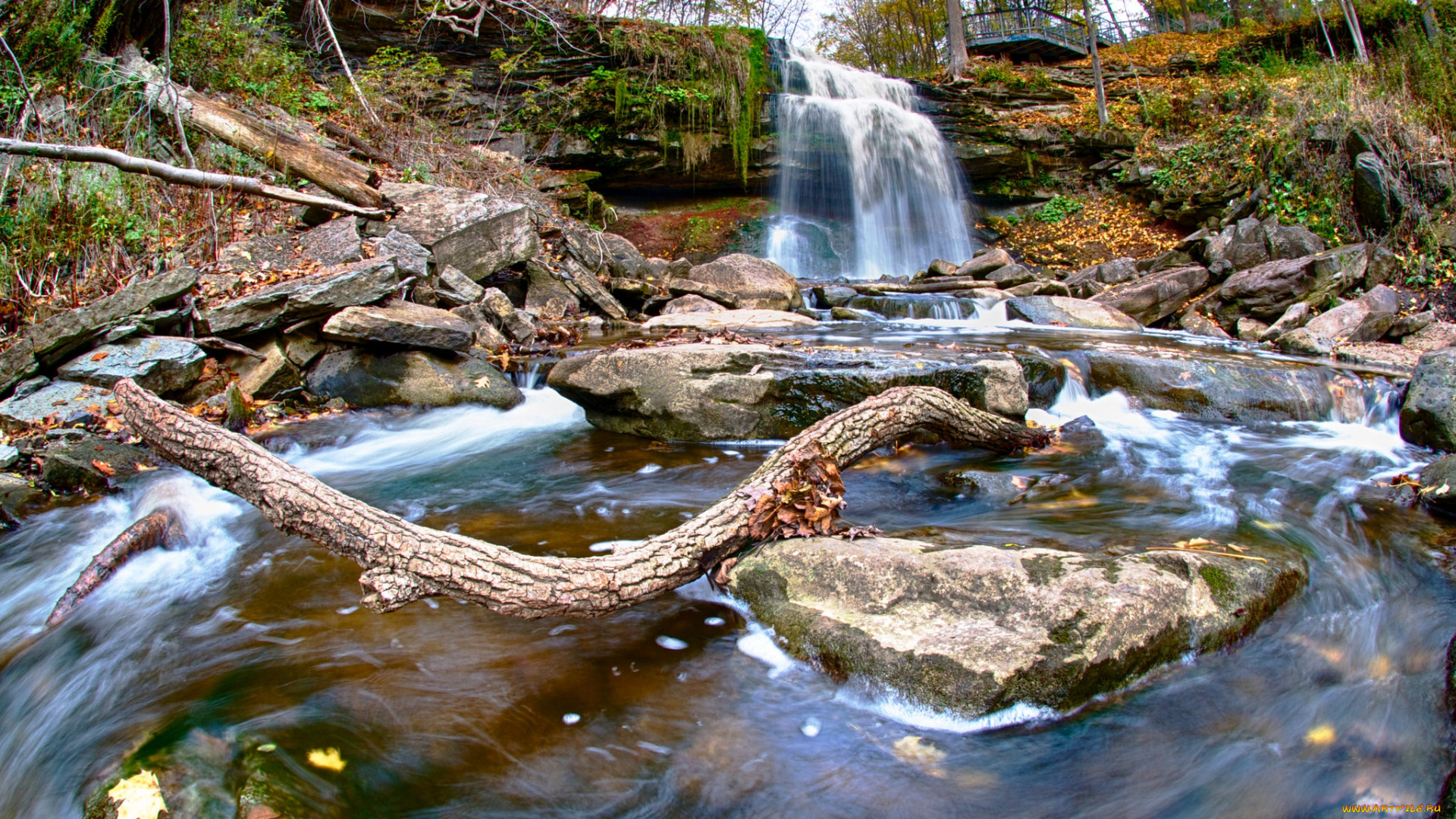 природа, водопады, водопад, обрыв, речка