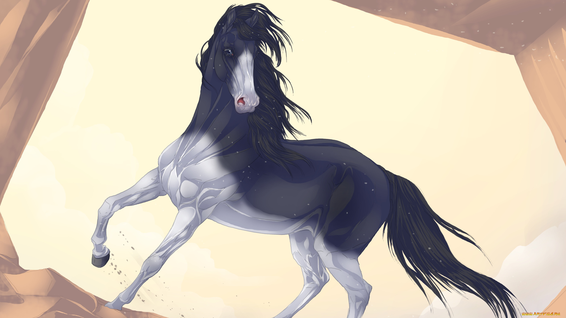 рисованное, животные, , лошади, взгляд, фон, лошадь