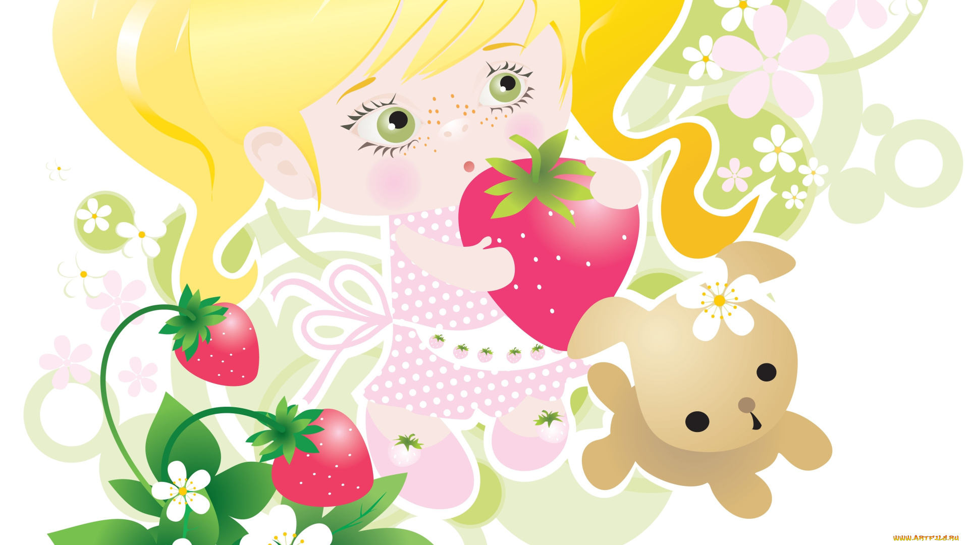 векторная, графика, дети, игрушка, клубника, фон, взгляд, девушка