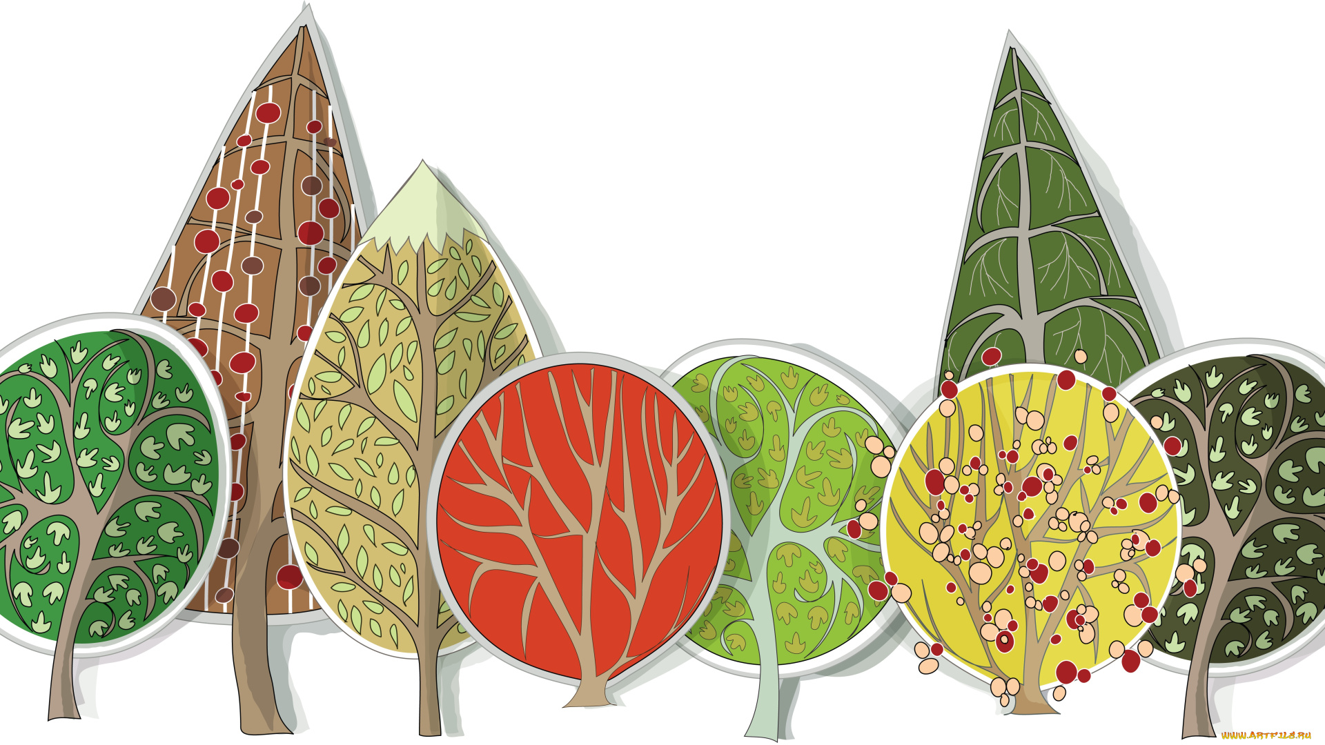 векторная, графика, природа, фон, деревья