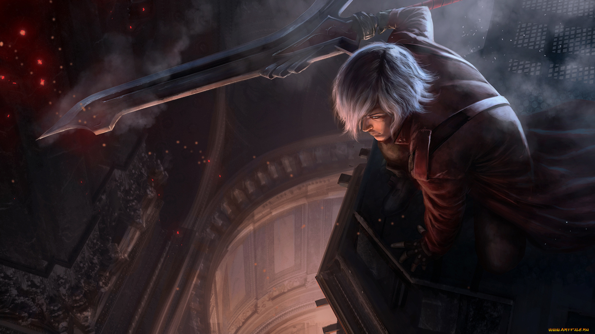 видео, игры, devil, may, cry, devil, may, cry, dante, демон, парень, плащ, меч, охотник, арт