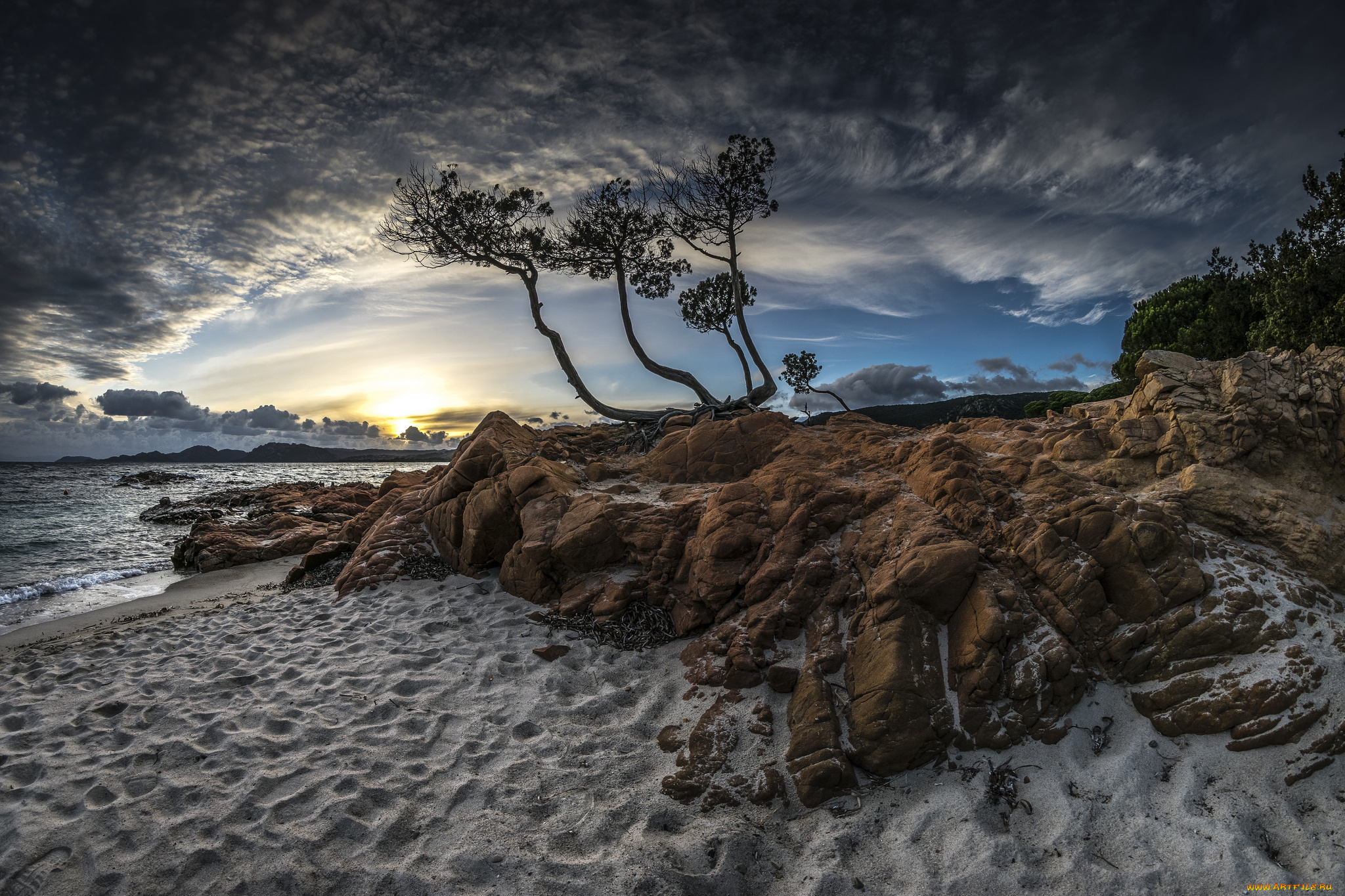 природа, побережье, пляж, океан, тучи