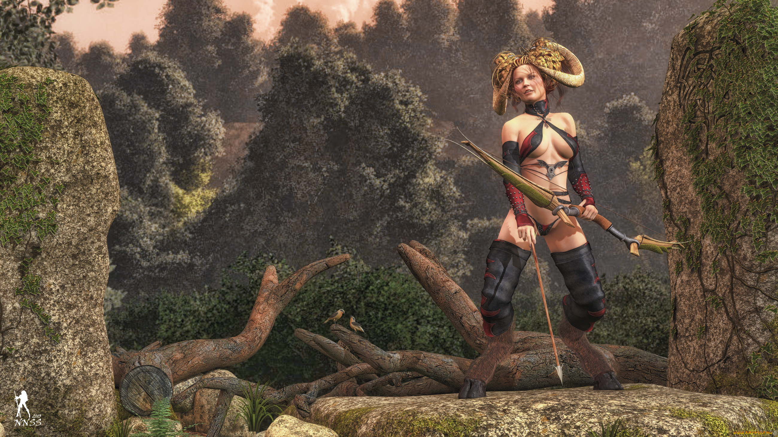 3д, графика, существа, , creatures, лук, фон, взгляд, костаника