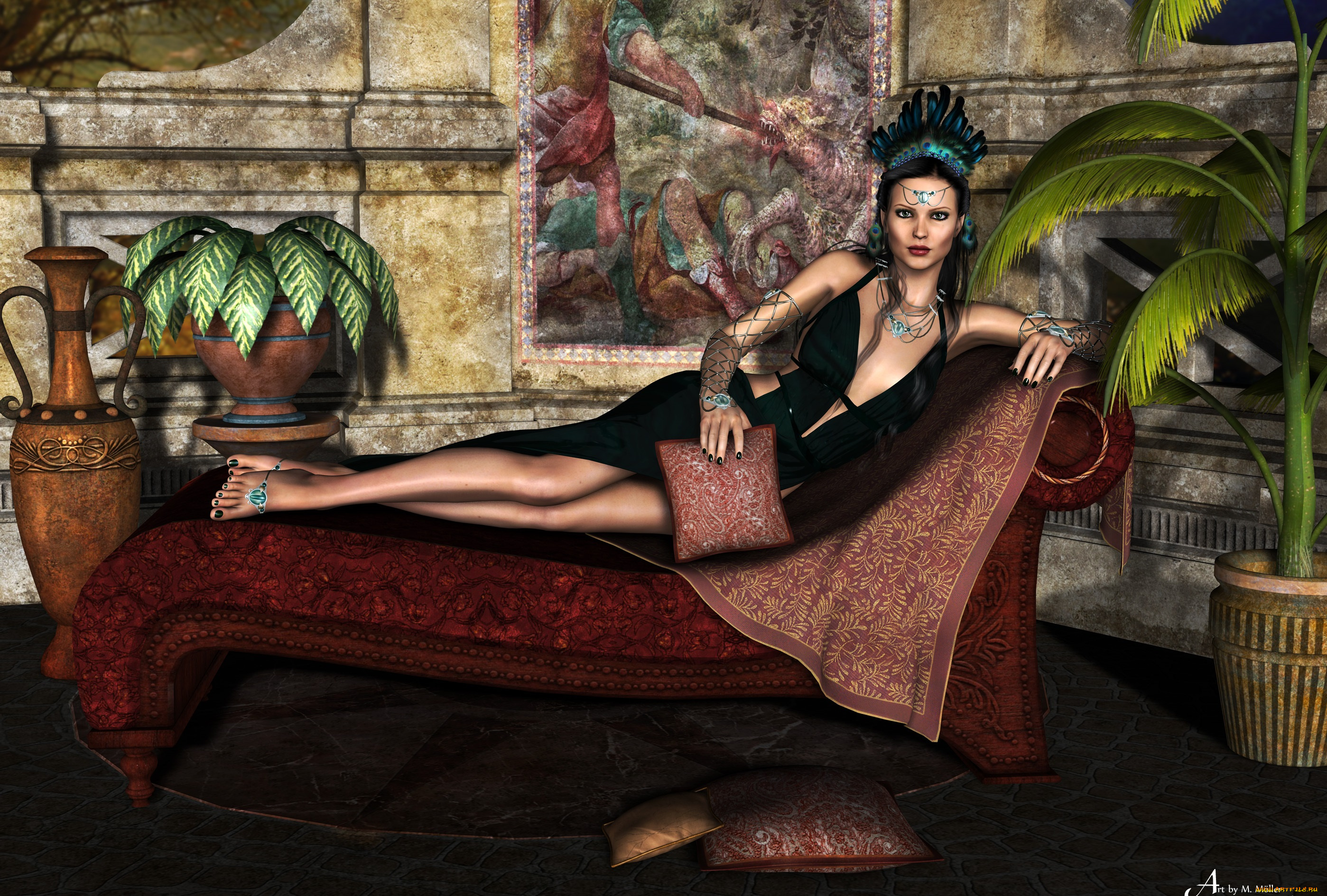 3д, графика, люди, , people, девушка, диван, фон, взгляд