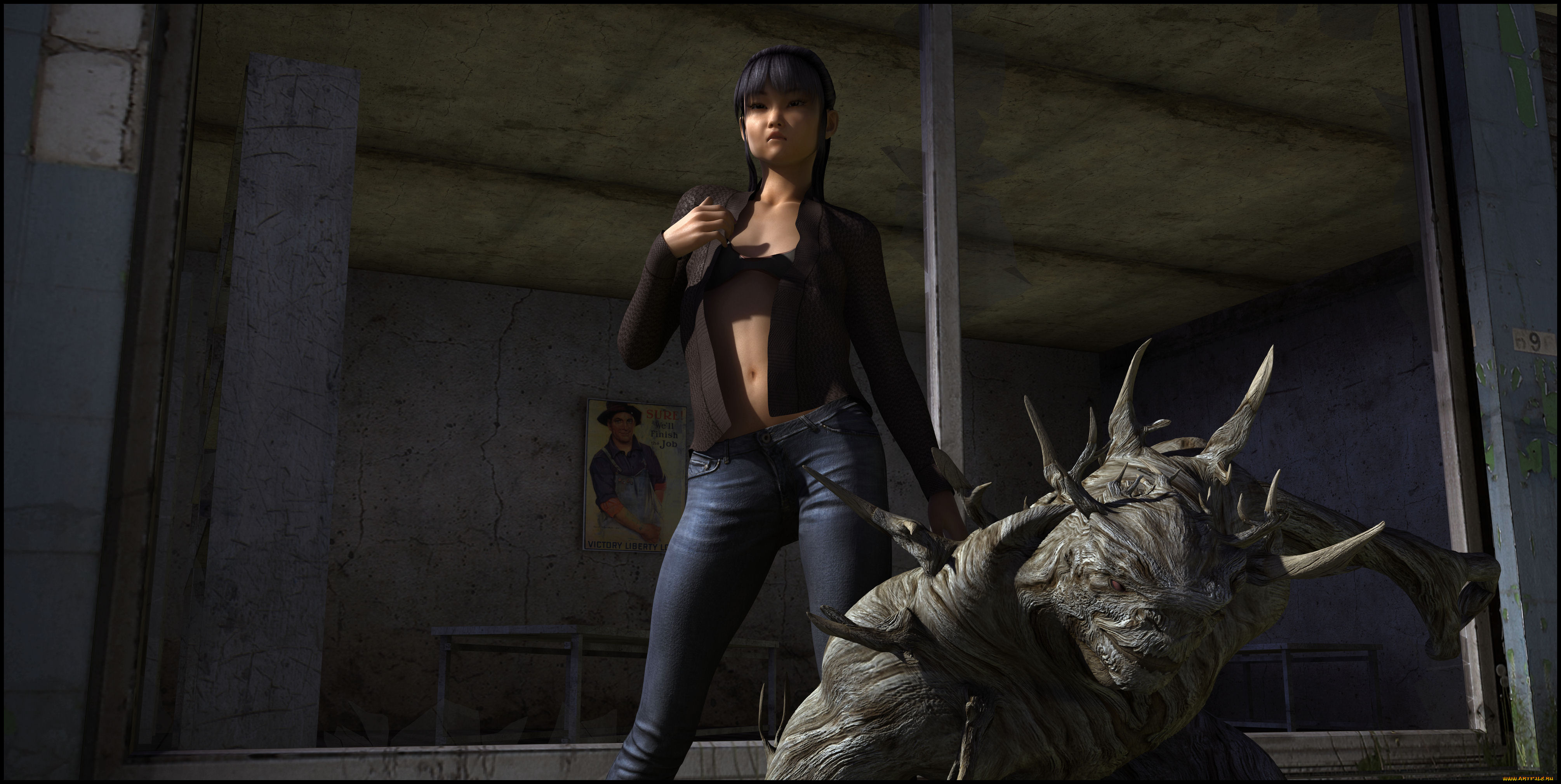 3д, графика, фантазия, , fantasy, существо, фон, взгляд, девушка