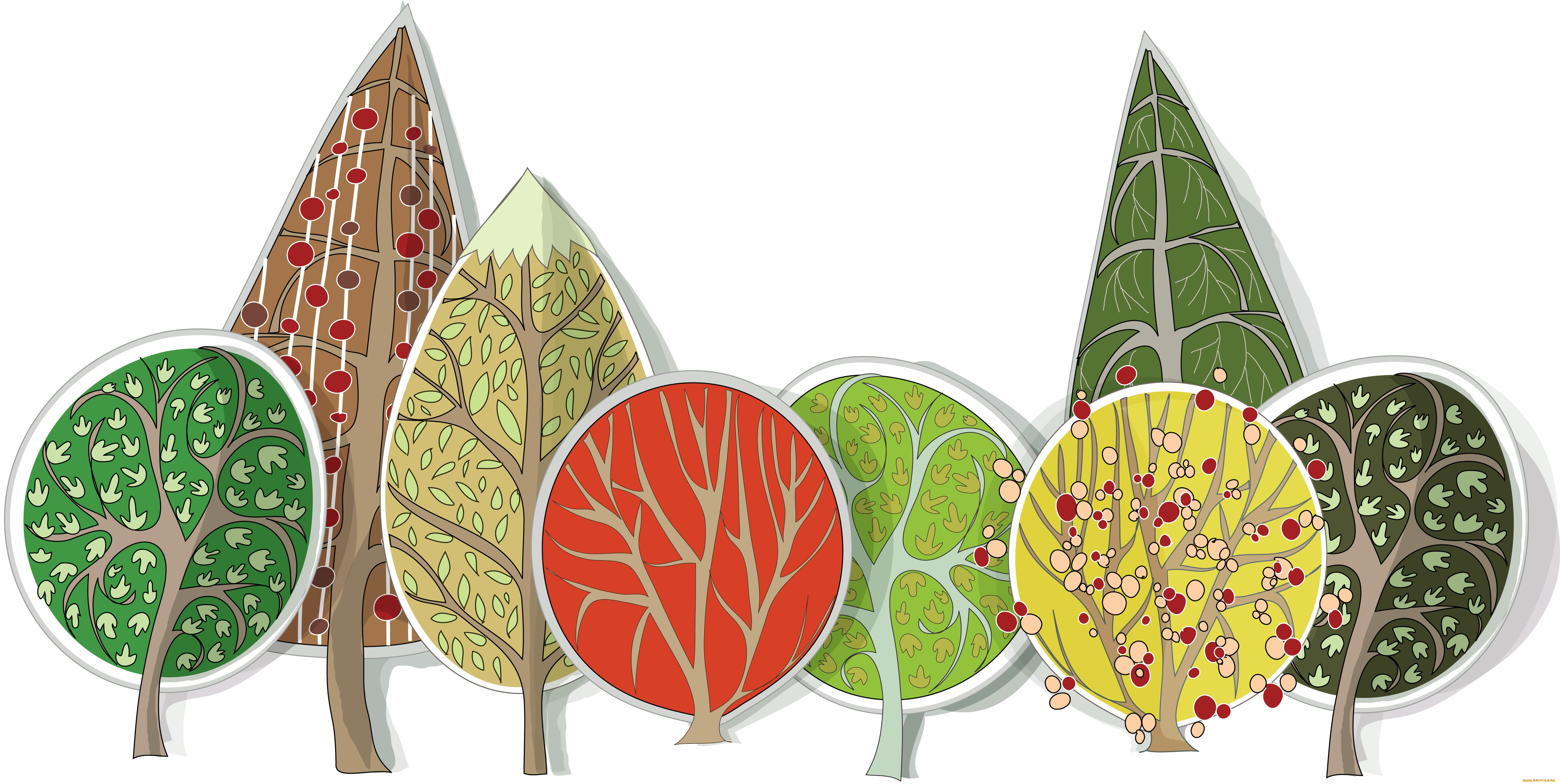 векторная, графика, природа, фон, деревья