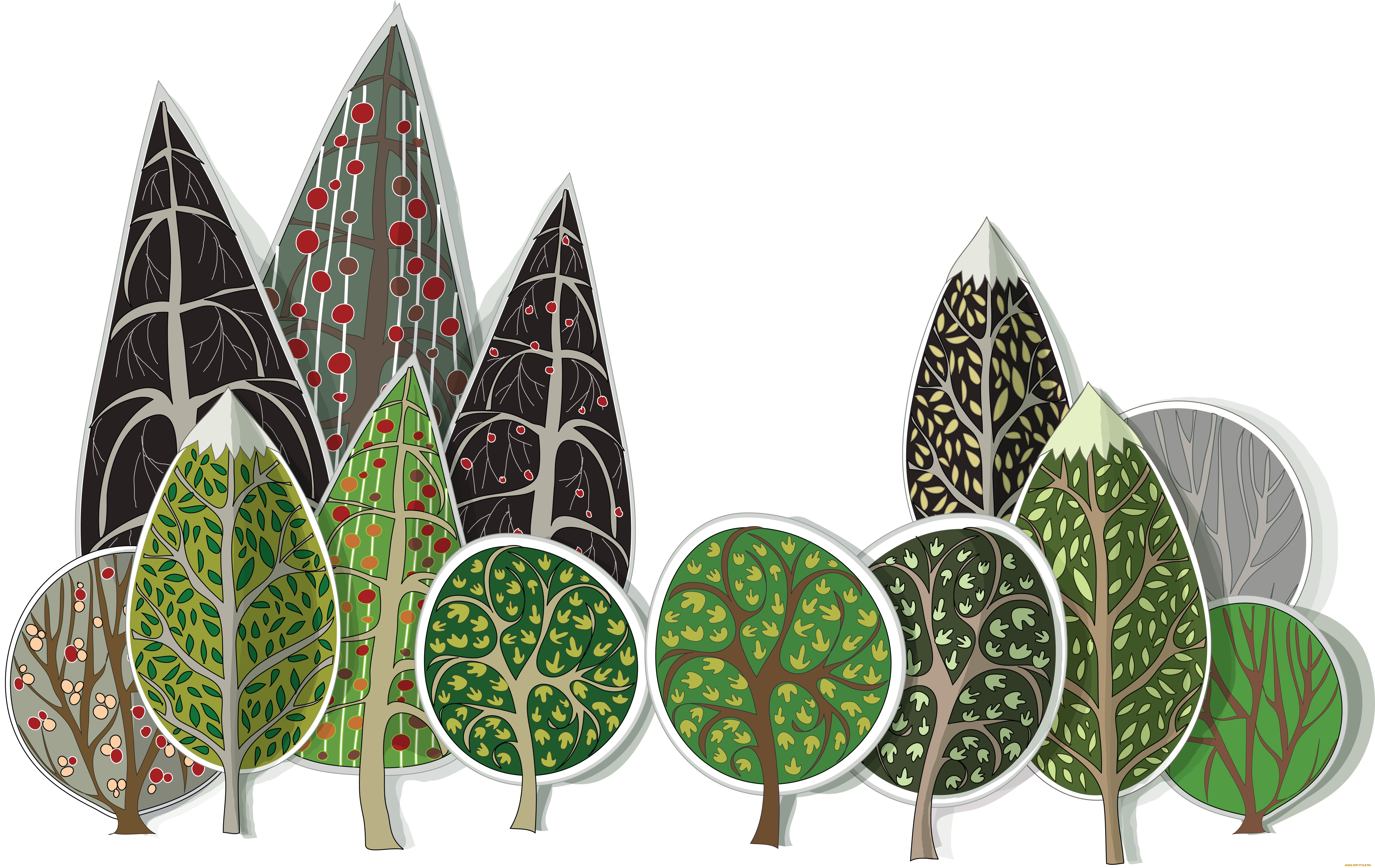 векторная, графика, природа, фон, деревья