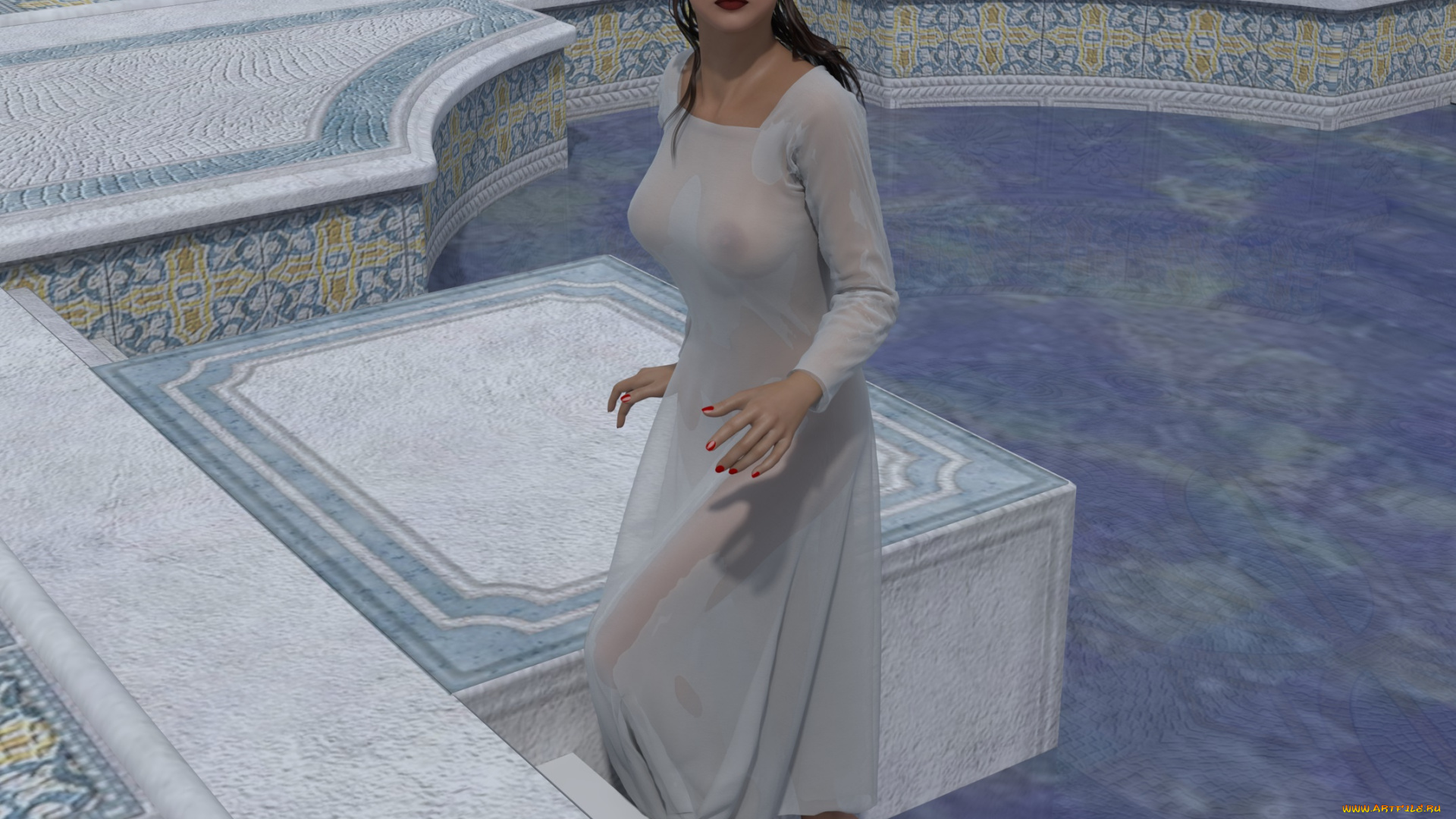 3д, графика, люди, , people, бассейн, взгляд, девушка, фон