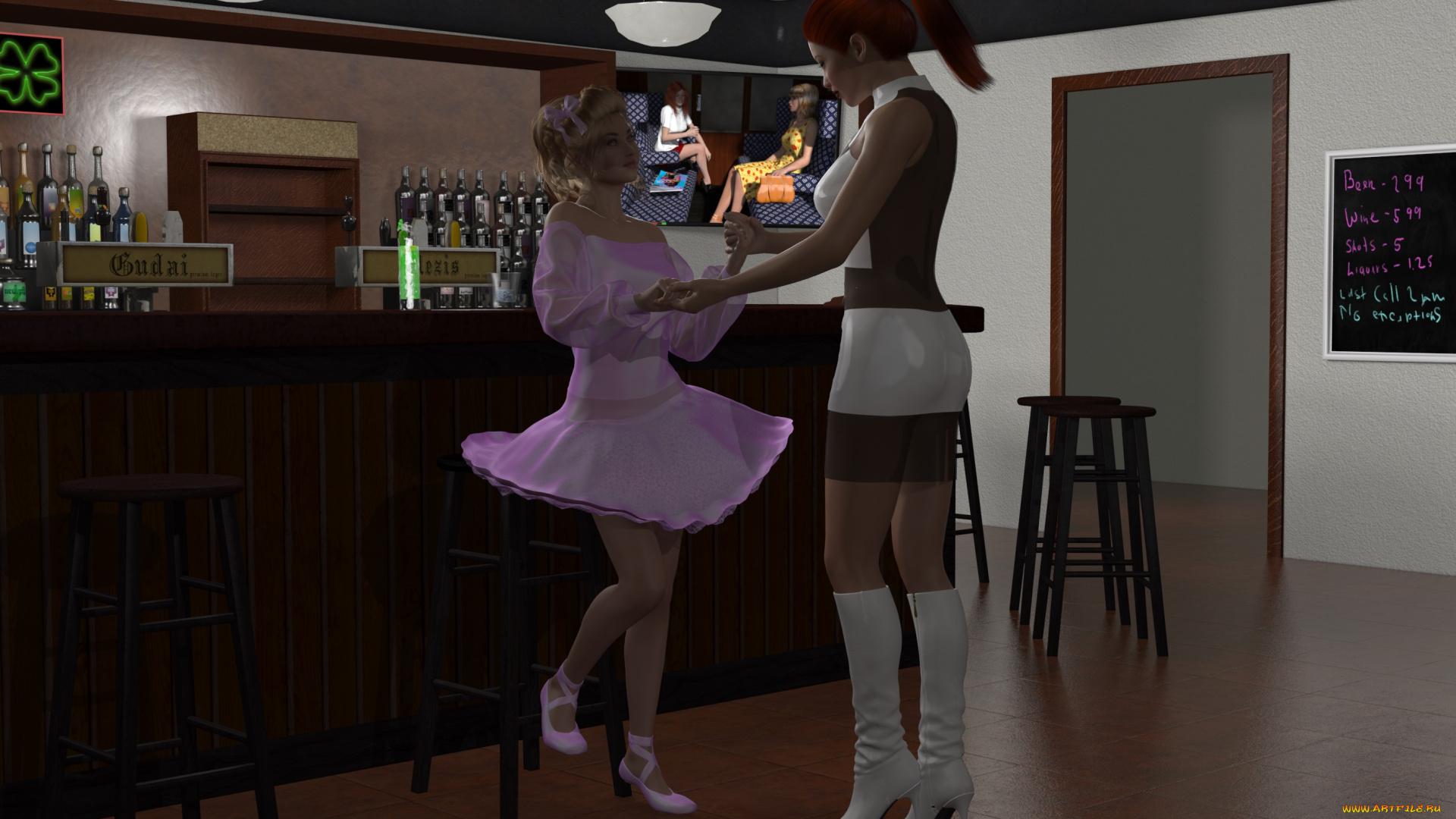 3д, графика, люди, , people, девушки, интерьер, фон, взгляд