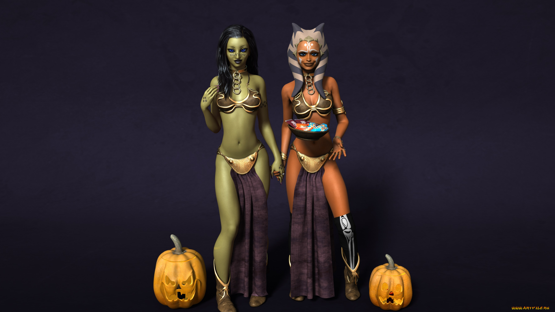 3д, графика, существа, , creatures, фон, взгляд, халки, тыква