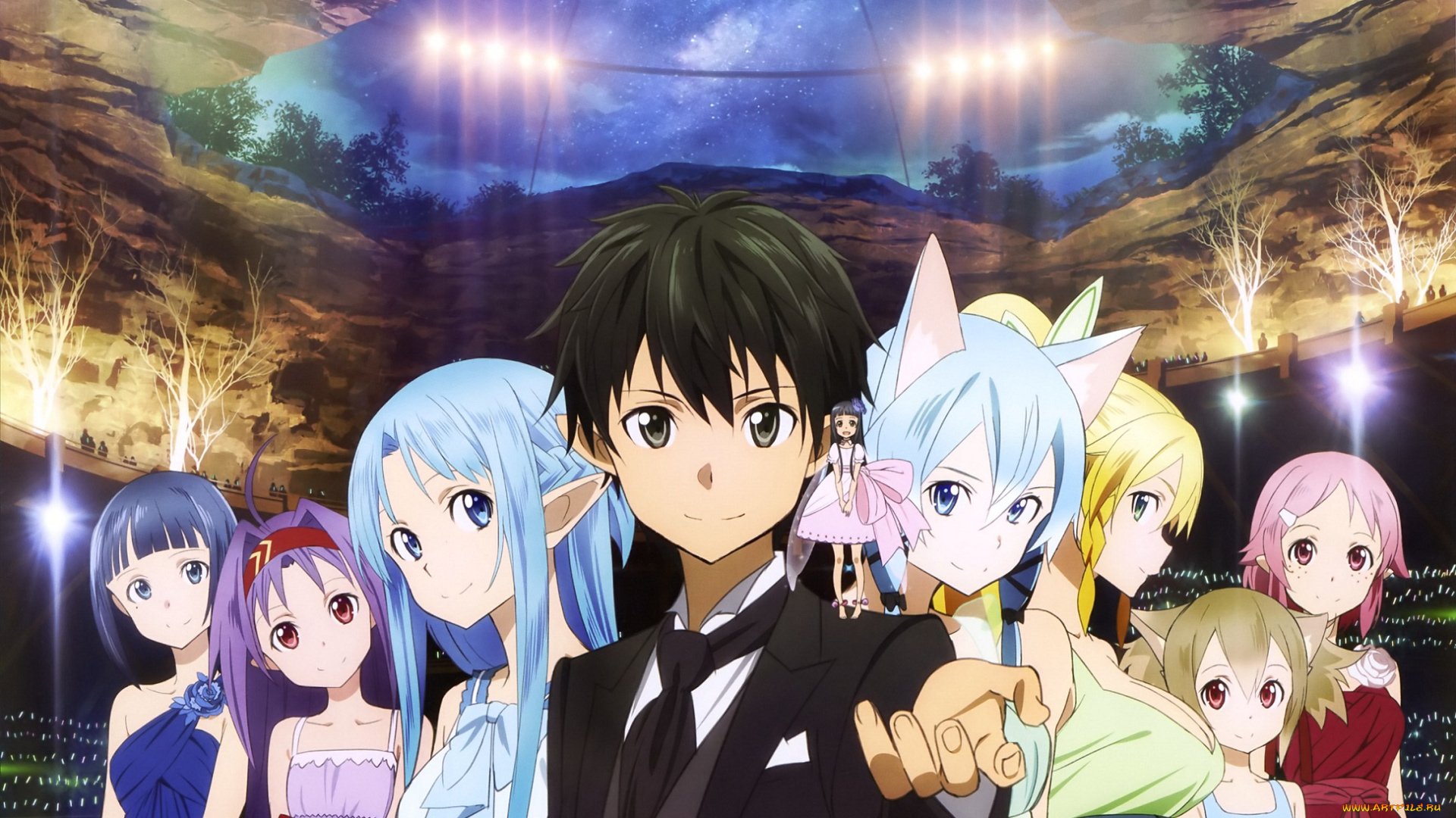 аниме, sword, art, online, кирито, девочки