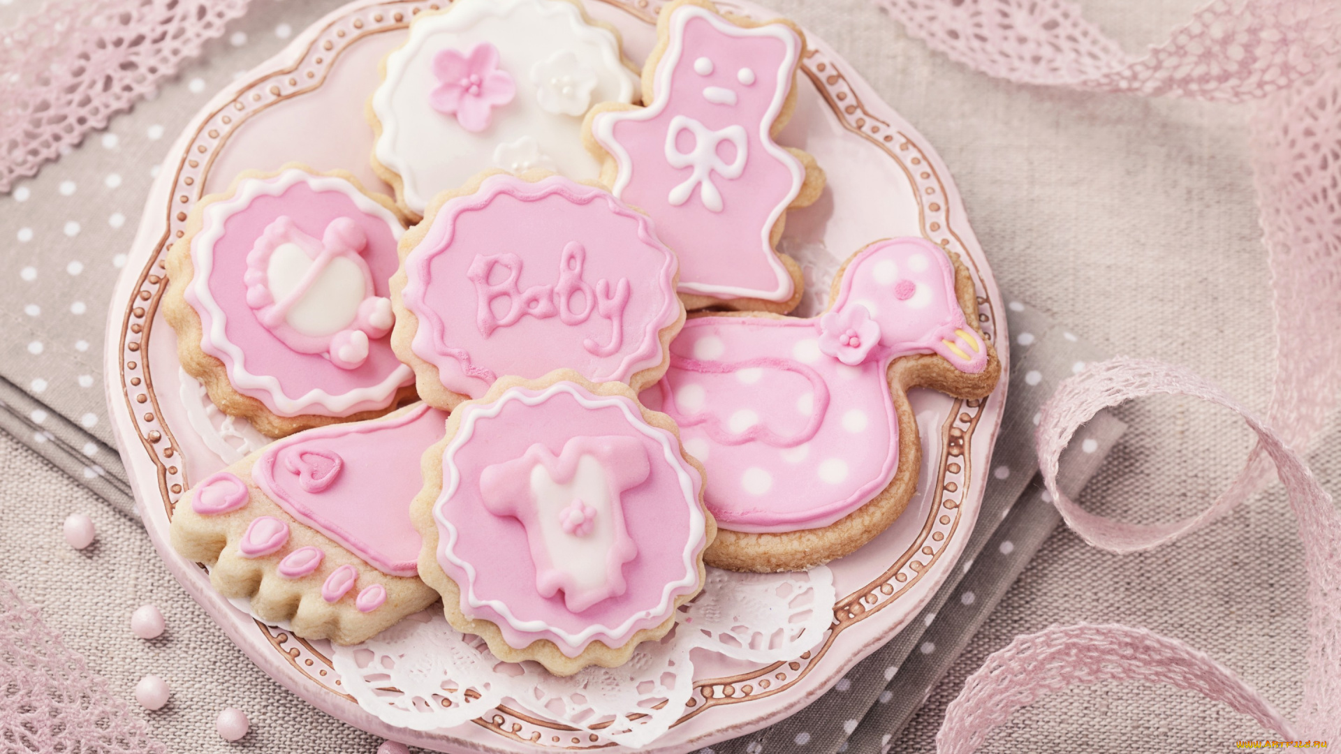 еда, пирожные, , кексы, , печенье, глазурь, розовый, delicate, украшения, pink, печенье, sweet, baby, cookies