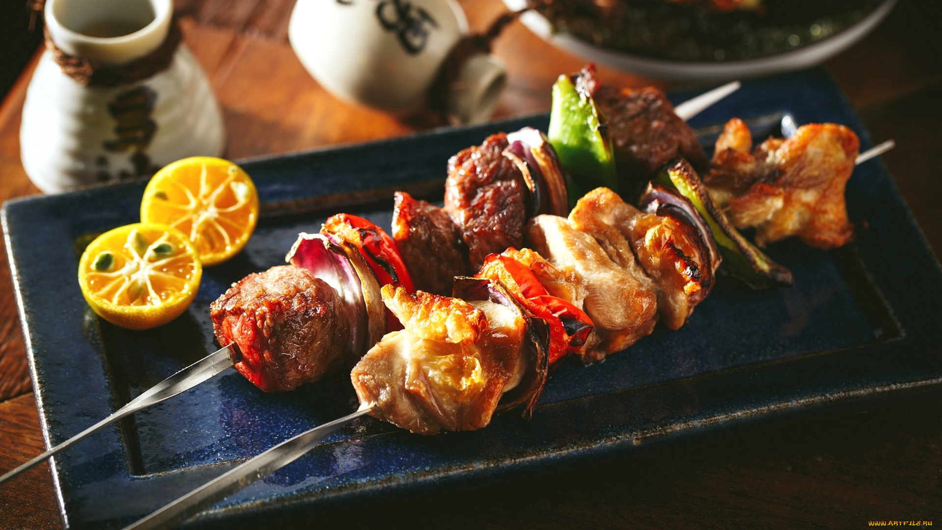 еда, шашлык, , барбекю, лимон, овощи, мясо