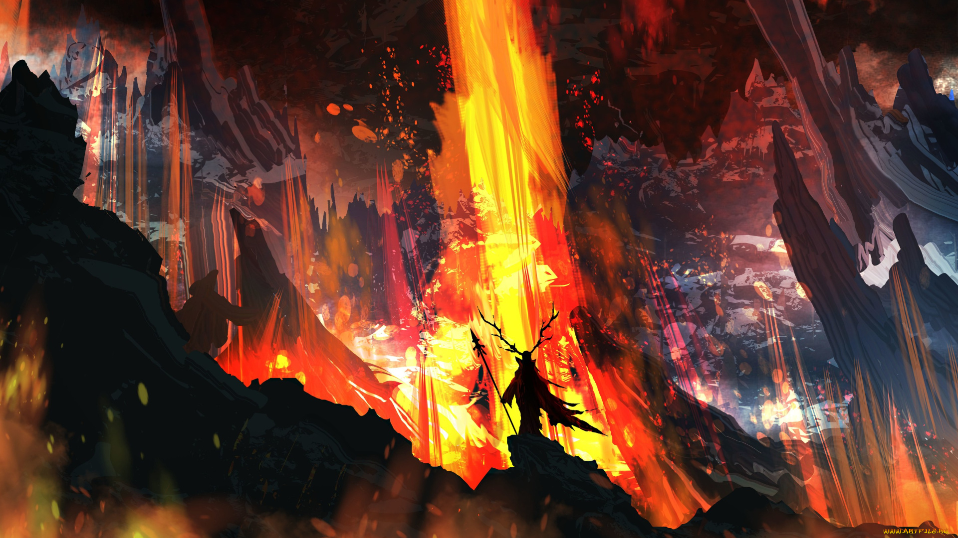 фэнтези, иные, миры, , иные, времена, арт, фантастика, лава, существо, рога