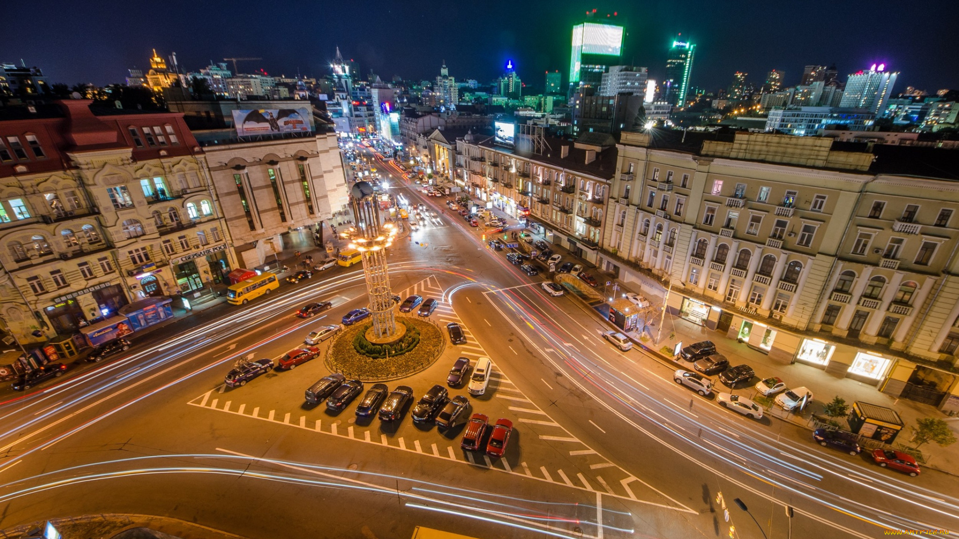 города, киев, , украина, ночной, город, площадь, льва, толстого, киев