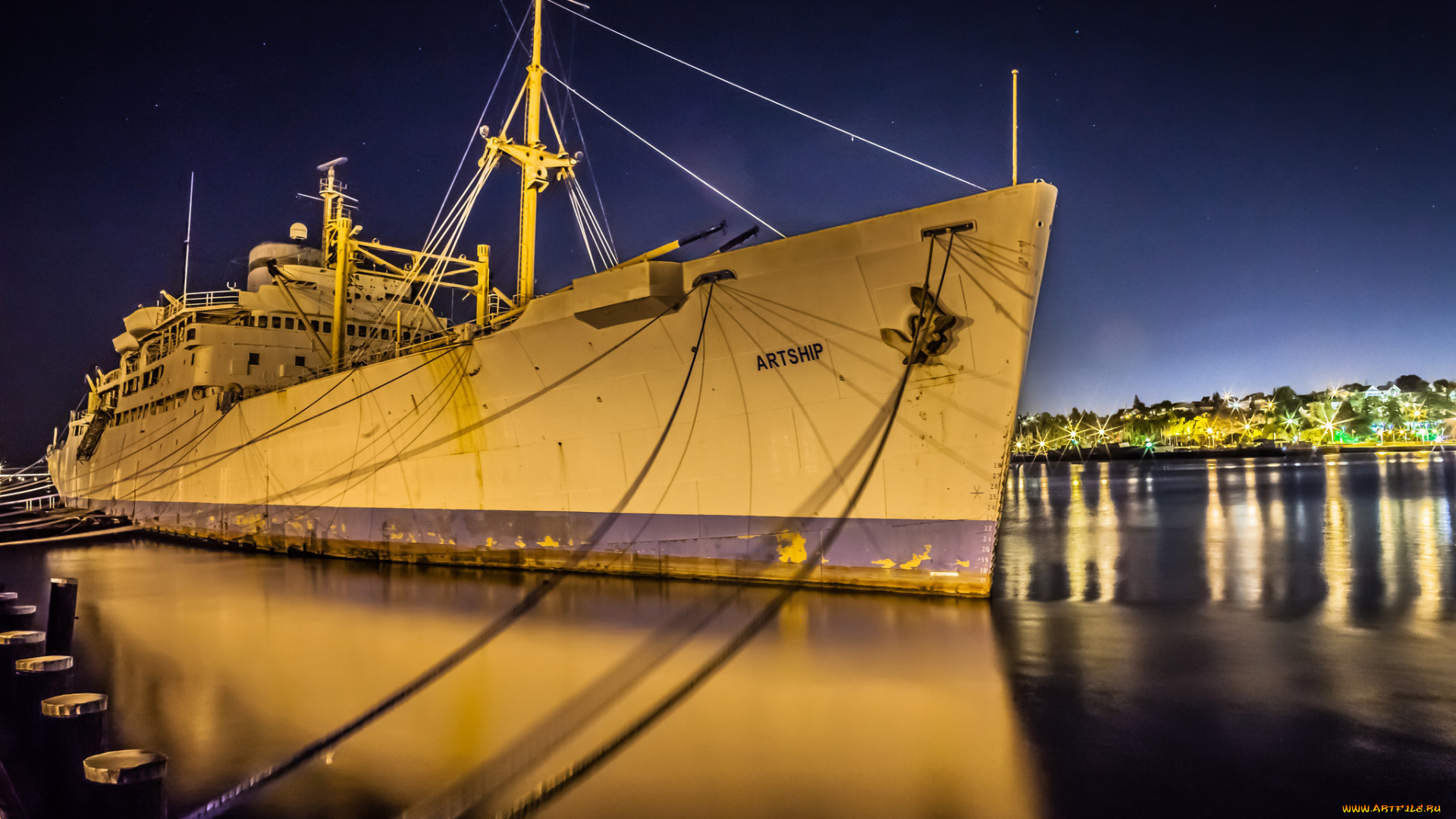 корабли, теплоходы, причал, док, вечер, корабль