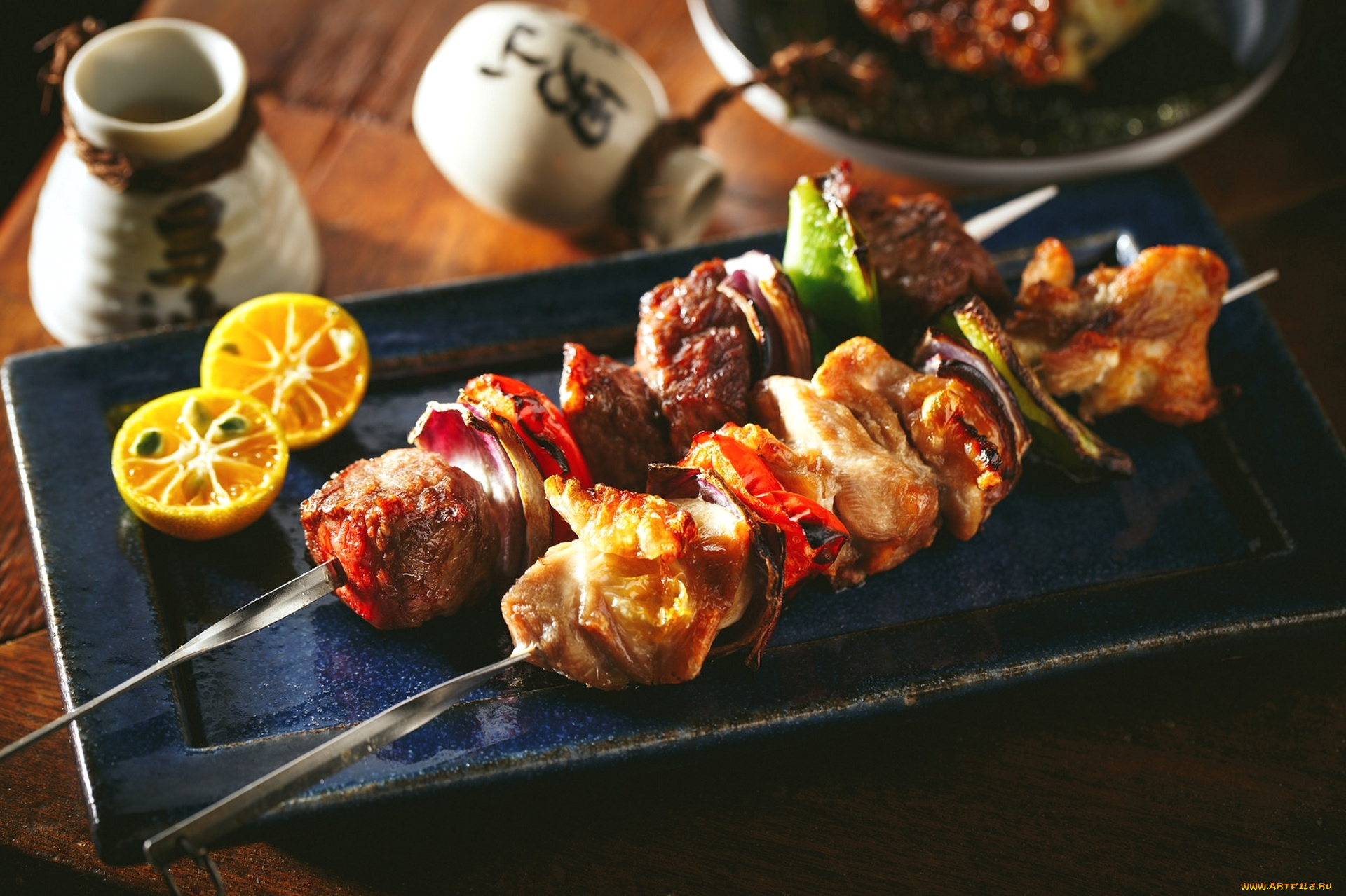 еда, шашлык, , барбекю, лимон, овощи, мясо