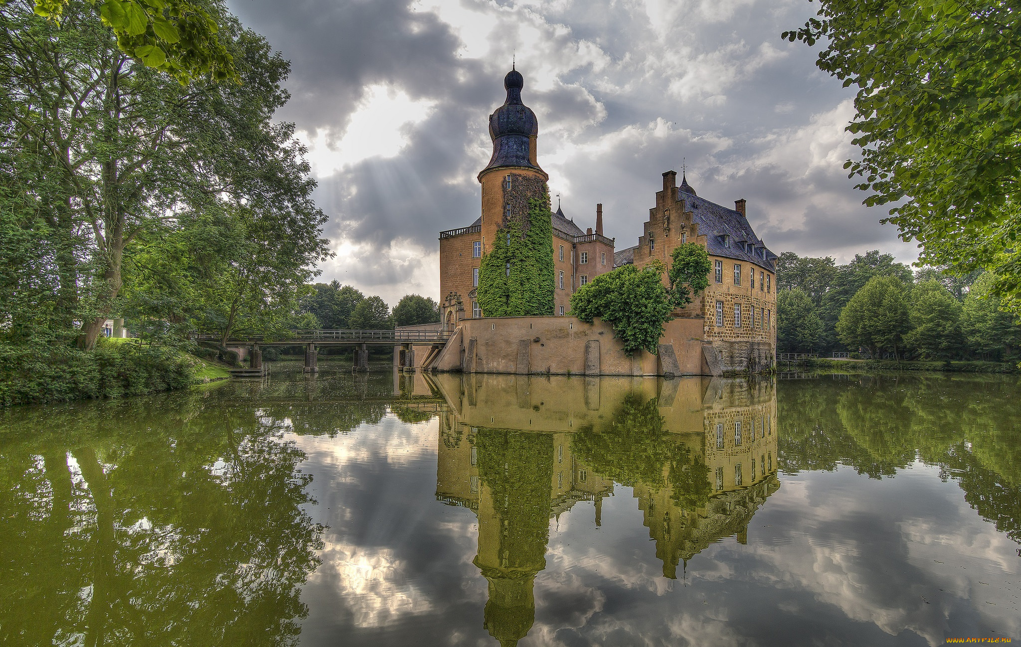 города, -, пейзажи, пруд, парк, особняк