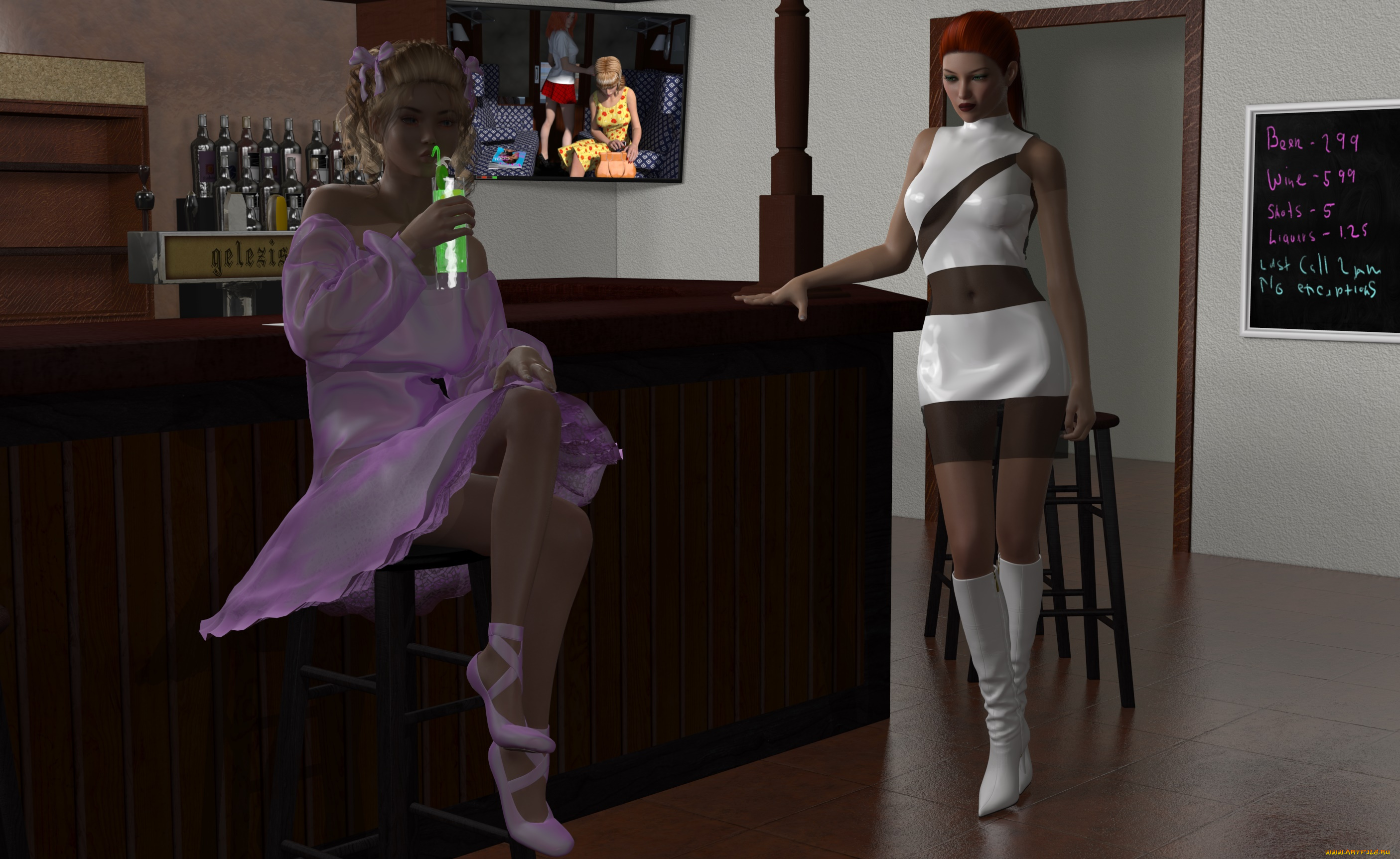 3д, графика, люди, , people, интерьер, фон, взгляд, девушки