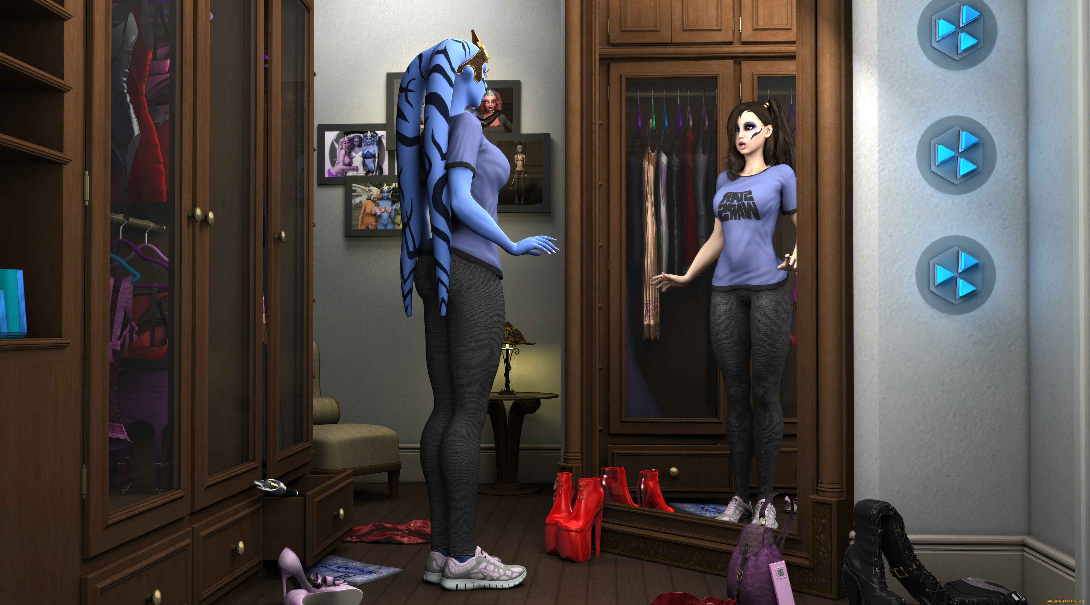 3д, графика, существа, , creatures, фон, взгляд, халк, девушка, интерьер