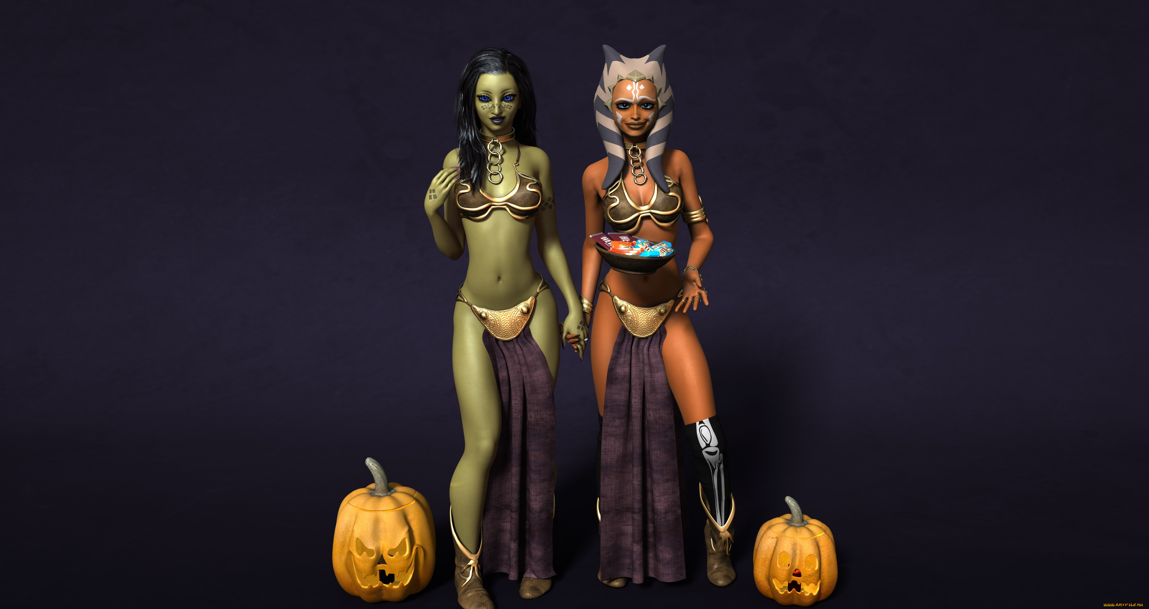 3д, графика, существа, , creatures, фон, взгляд, халки, тыква