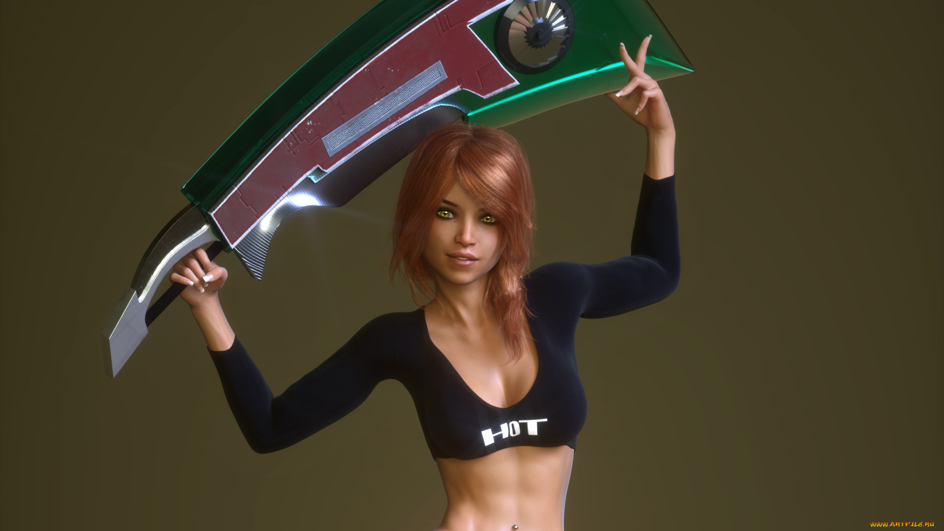 3д, графика, фантазия, , fantasy, взгляд, оружие, фон, девушка