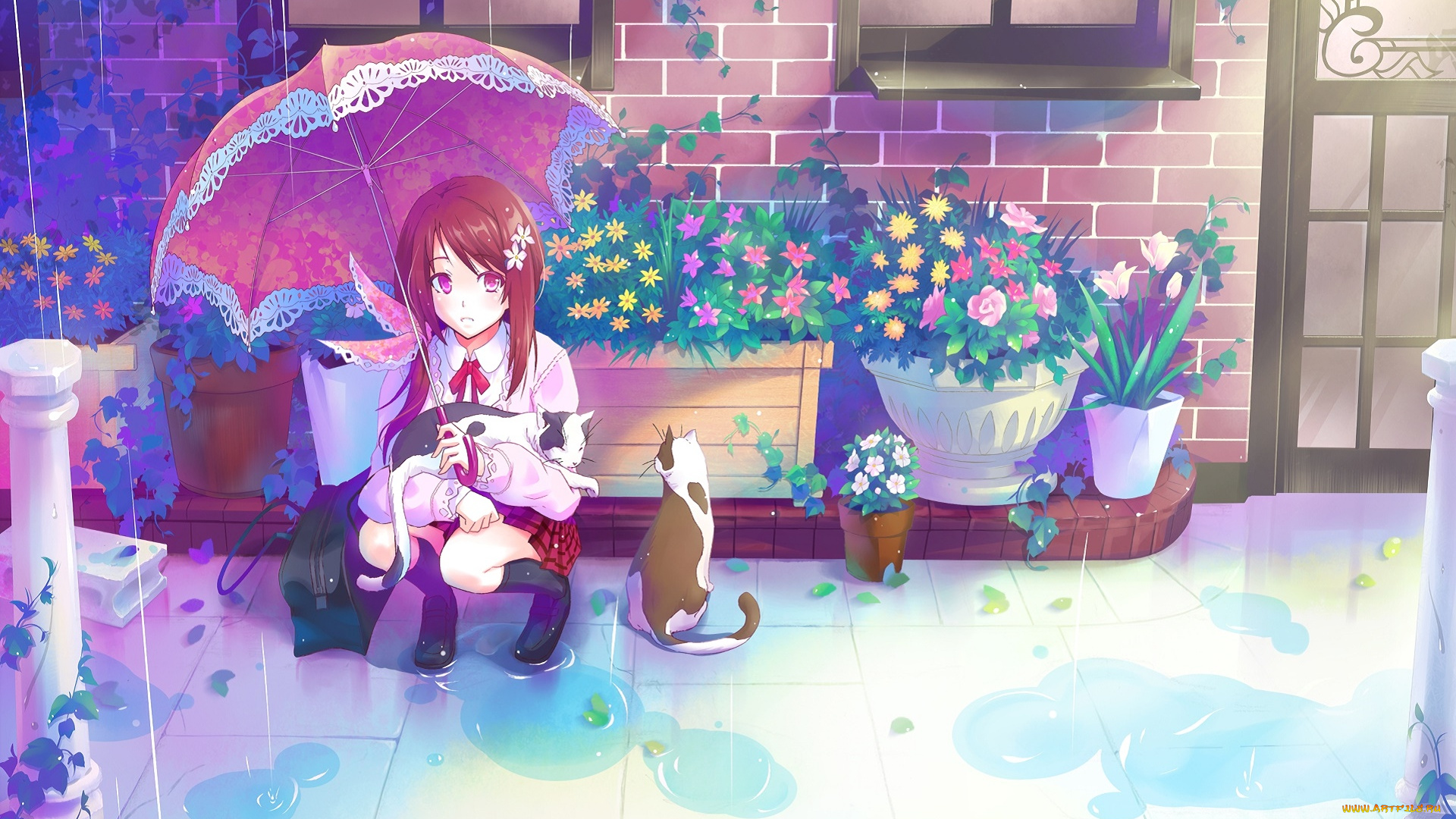 аниме, город, , улицы, , здания, фон, взгляд, девушка