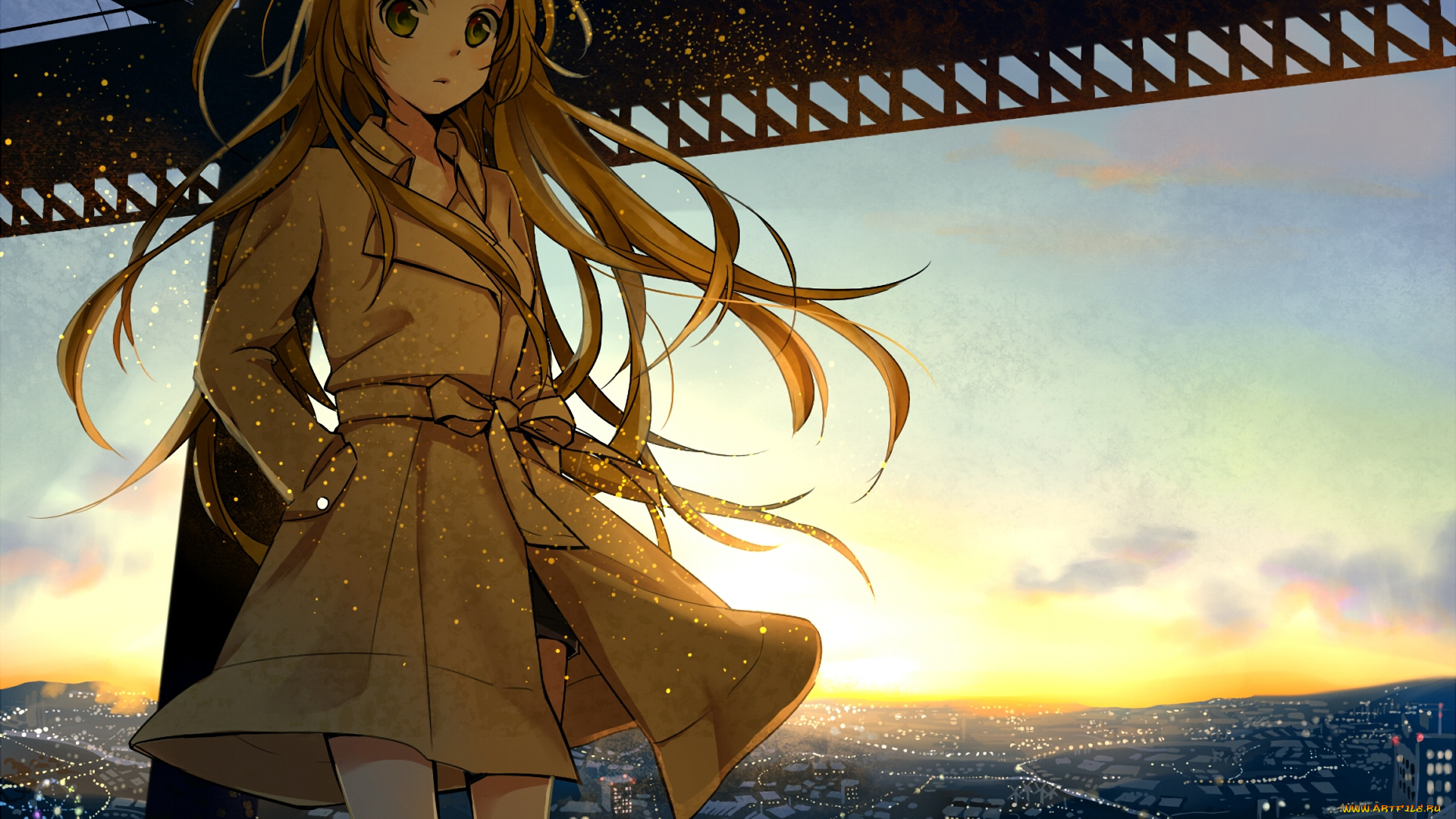 аниме, город, , улицы, , здания, фон, взгляд, девушка