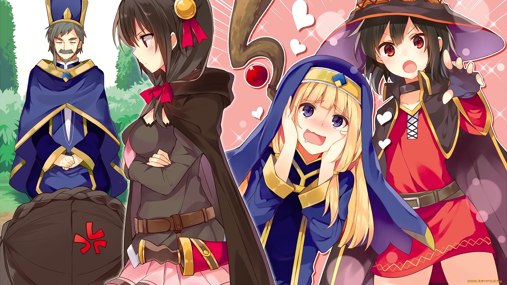 аниме, kono, subarashii, sekai, ni, shukufuku, wo, девушки, взгляд, фон