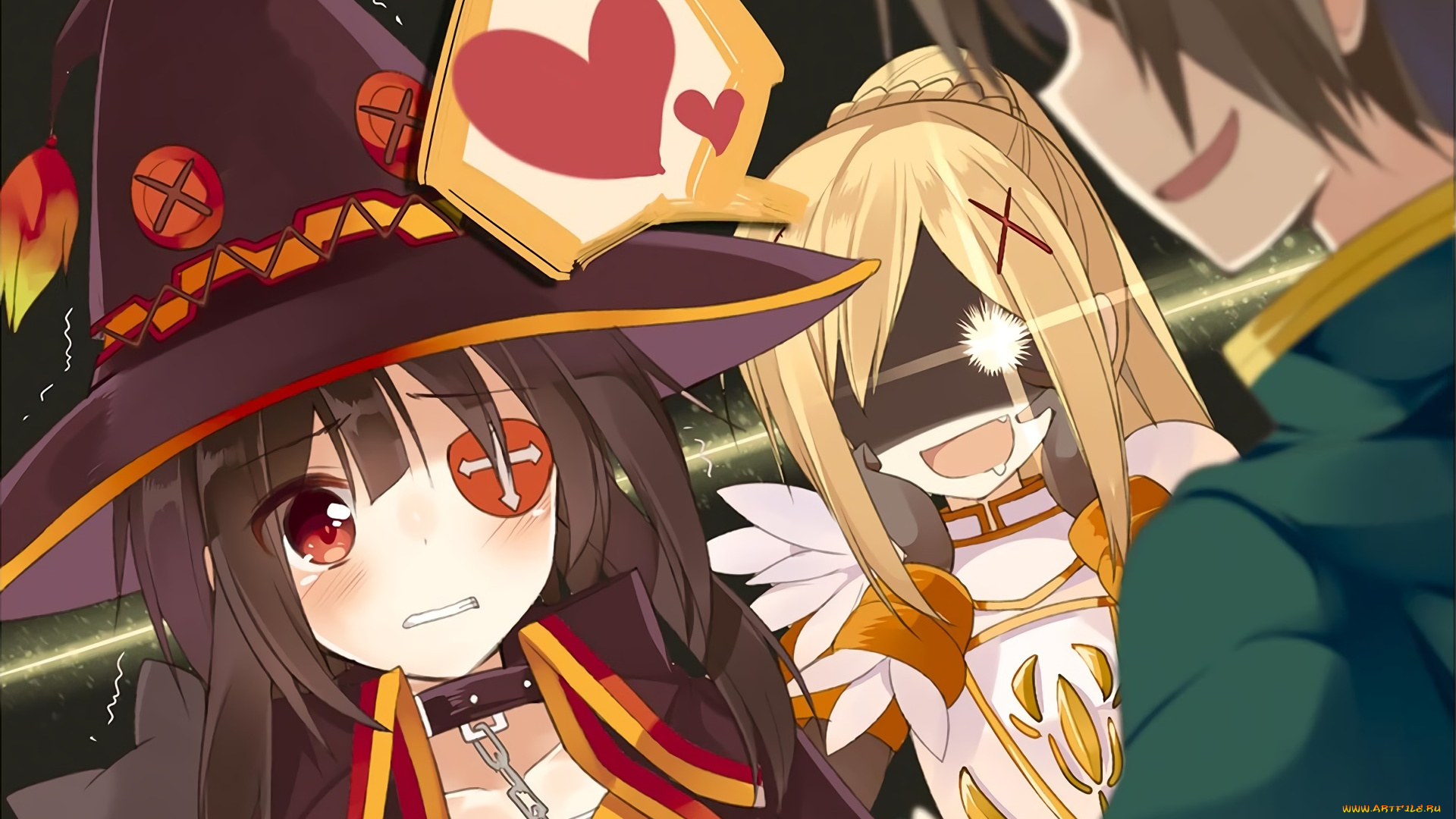 аниме, kono, subarashii, sekai, ni, shukufuku, wo, девушки, взгляд, фон