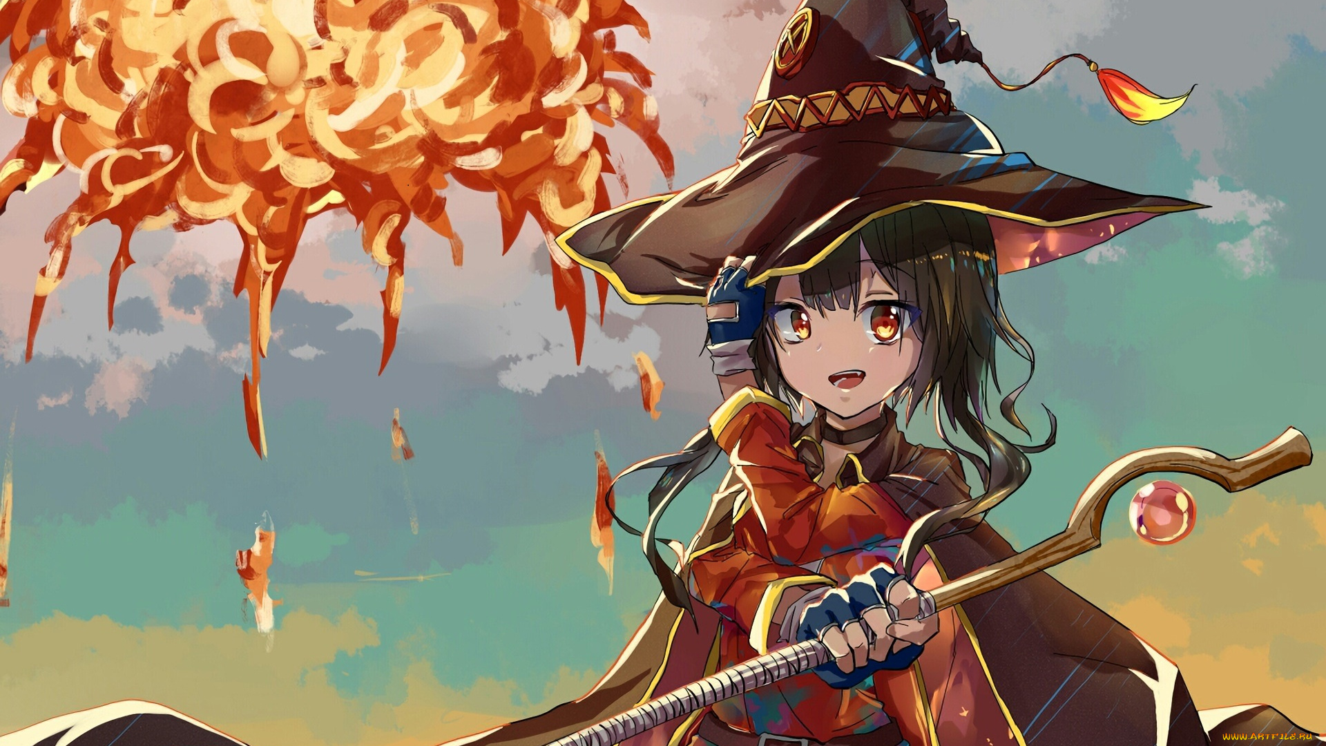 аниме, kono, subarashii, sekai, ni, shukufuku, wo, девушка, взгляд, фон