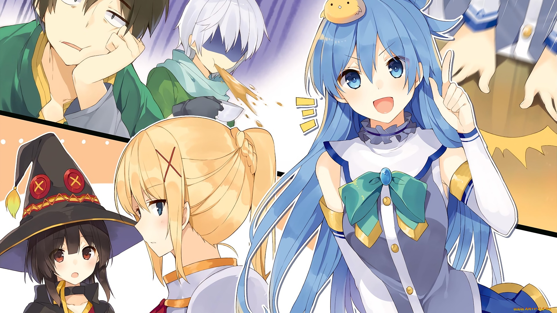 аниме, kono, subarashii, sekai, ni, shukufuku, wo, девушки, взгляд, фон