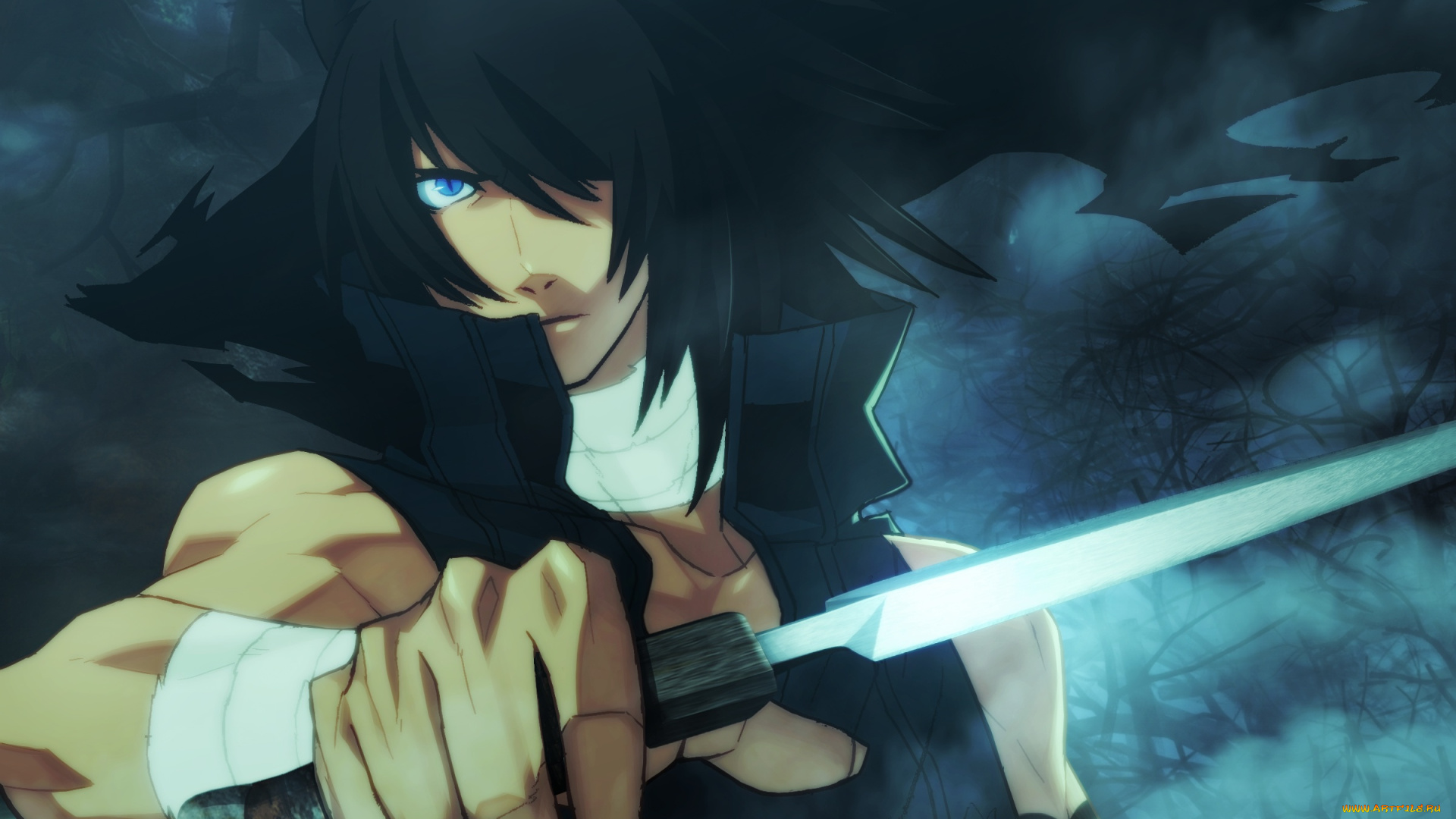 аниме, lamento, асато, нож, кот, парень