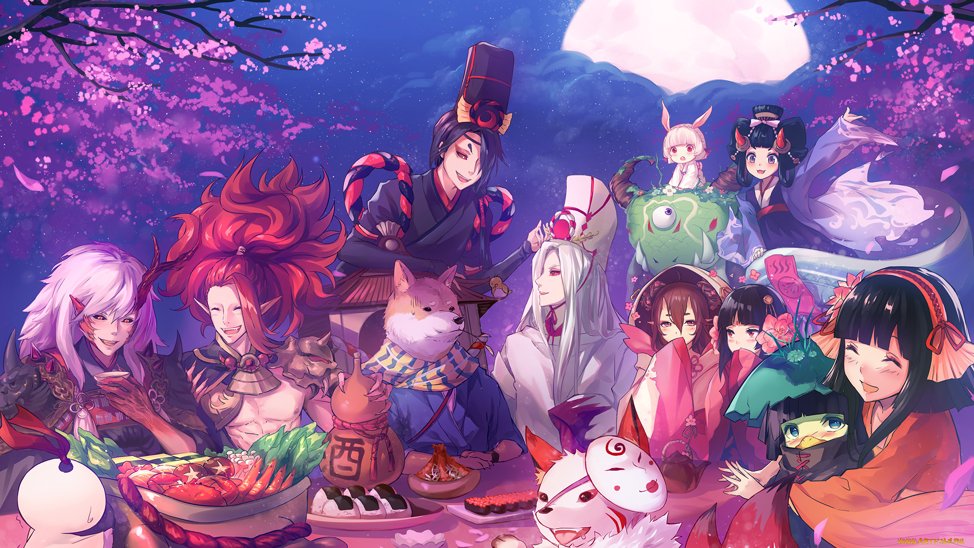 аниме, onmyouji, фон, девушки, взгляд