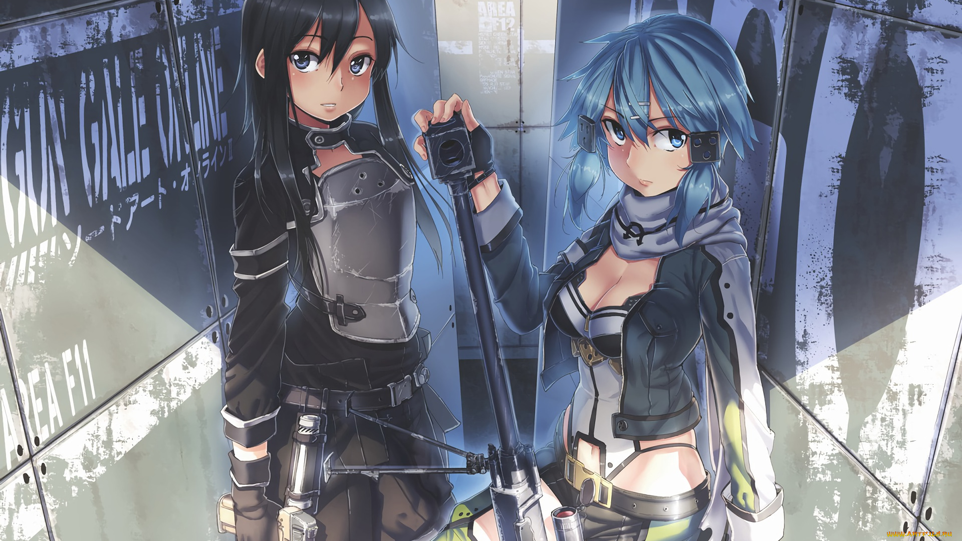 аниме, sword, art, online, asada, shino, винтовка, kirigaya, kazuto, оружие