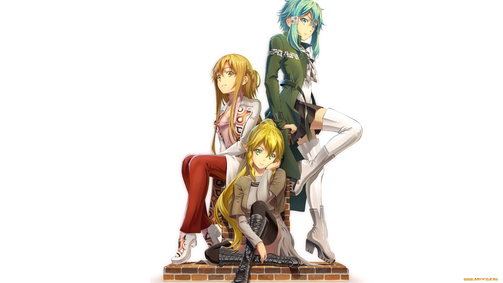 аниме, sword, art, online, девушки, взгляд, фон