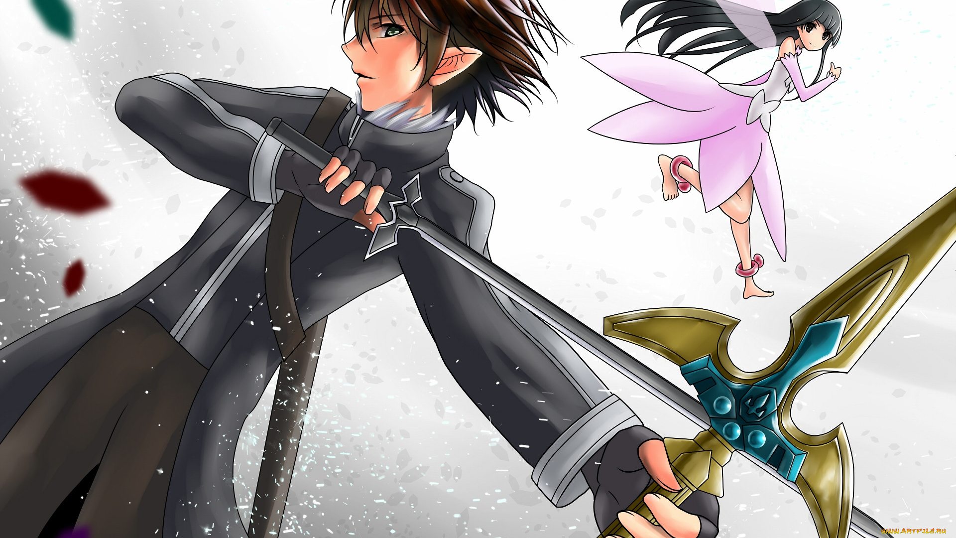 аниме, sword, art, online, парень, фон, взгляд, девушка