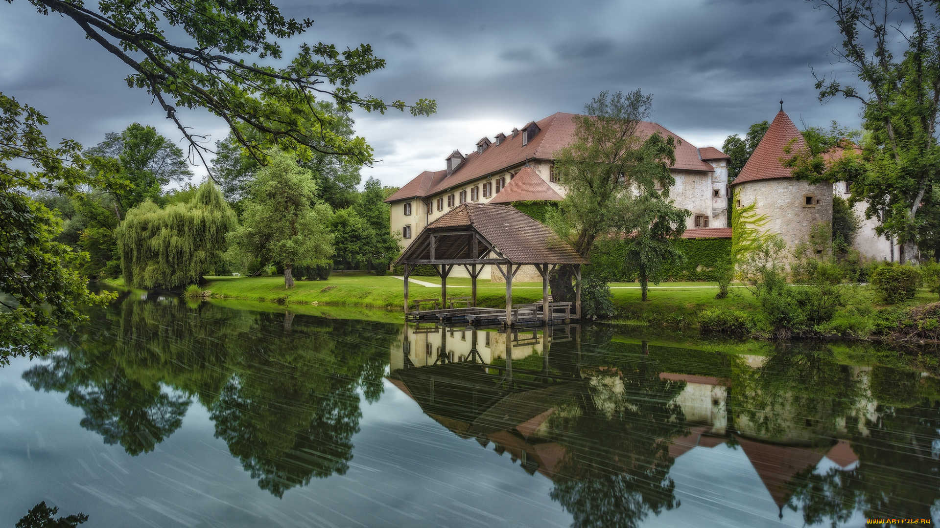 города, -, пейзажи, река, лес