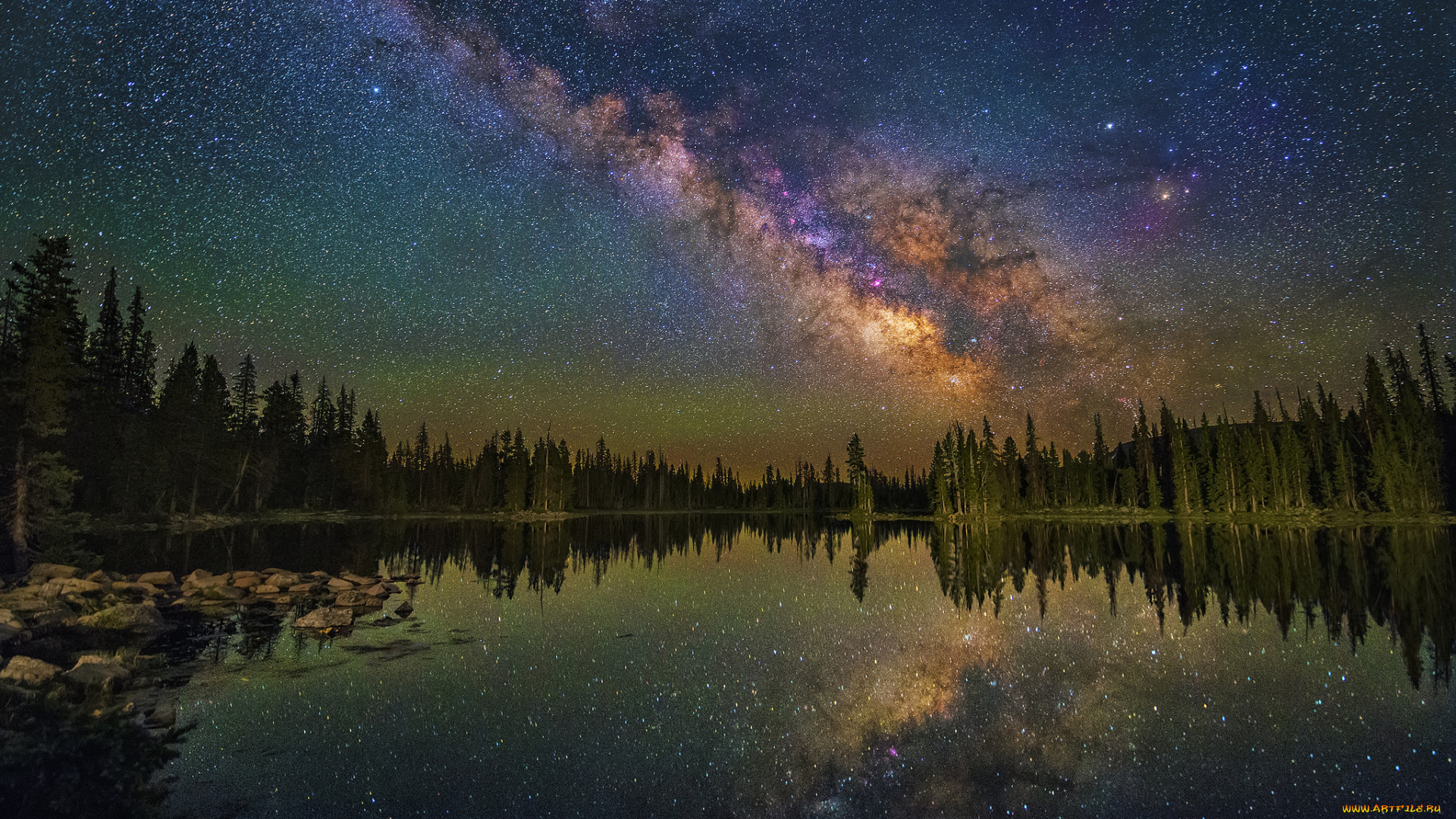 природа, реки, озера, ночь