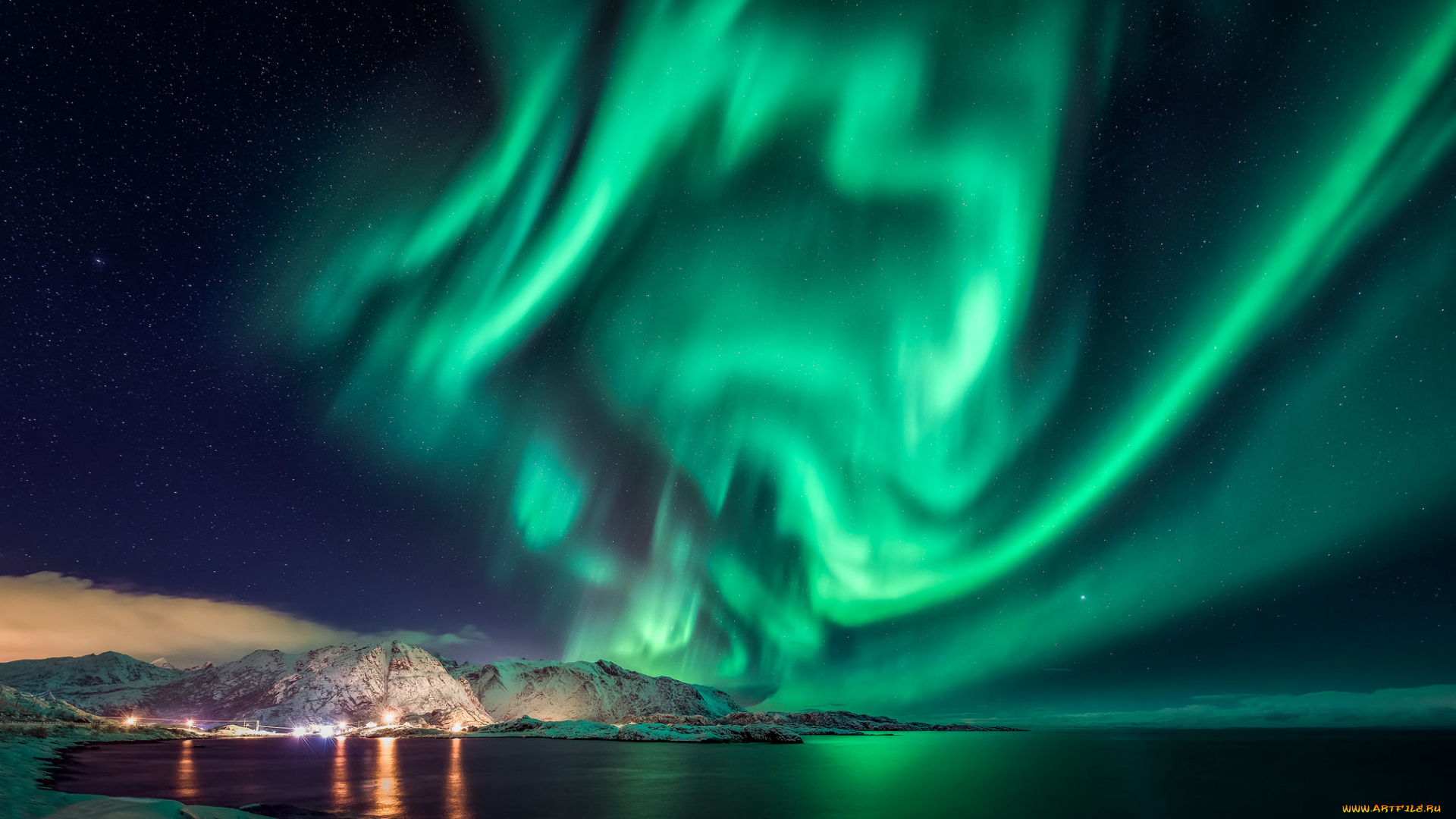 природа, северное, сияние, сполохи