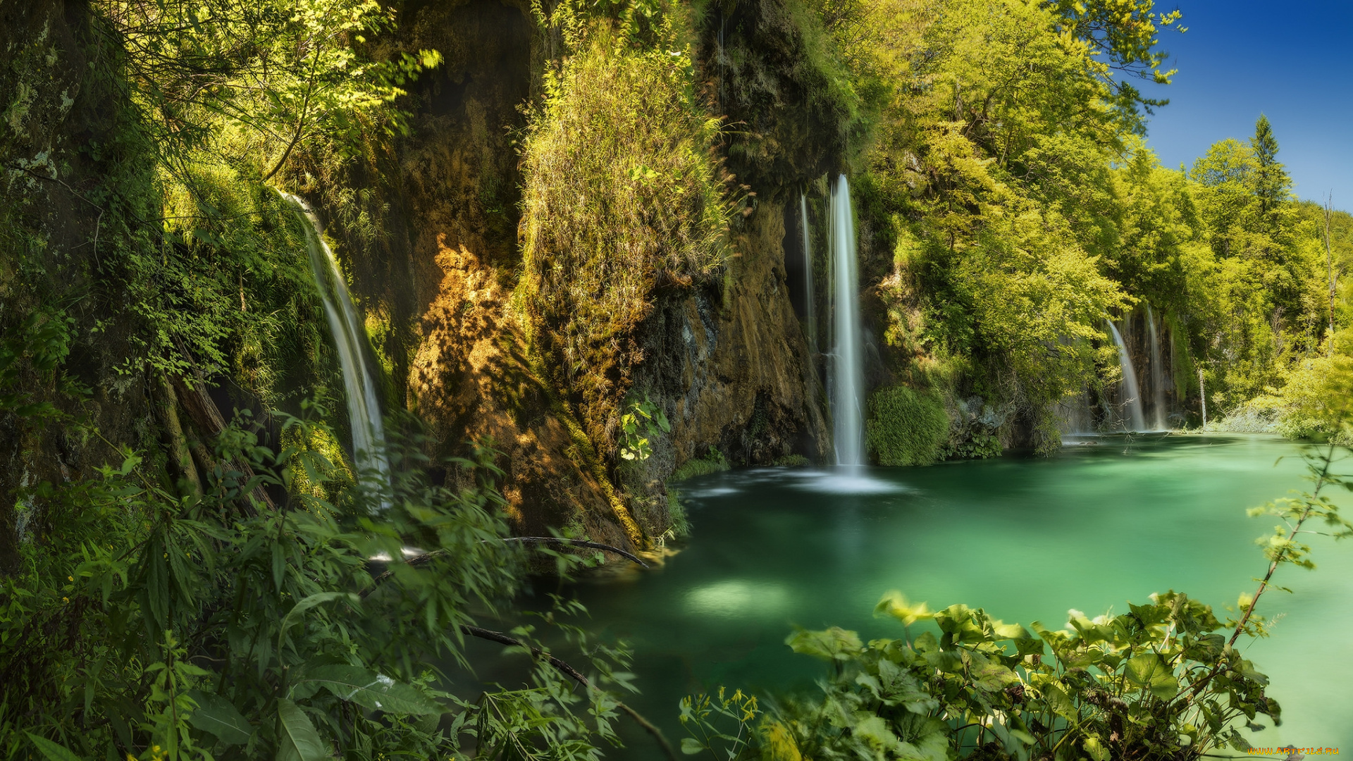 природа, водопады, водопад, река, лес