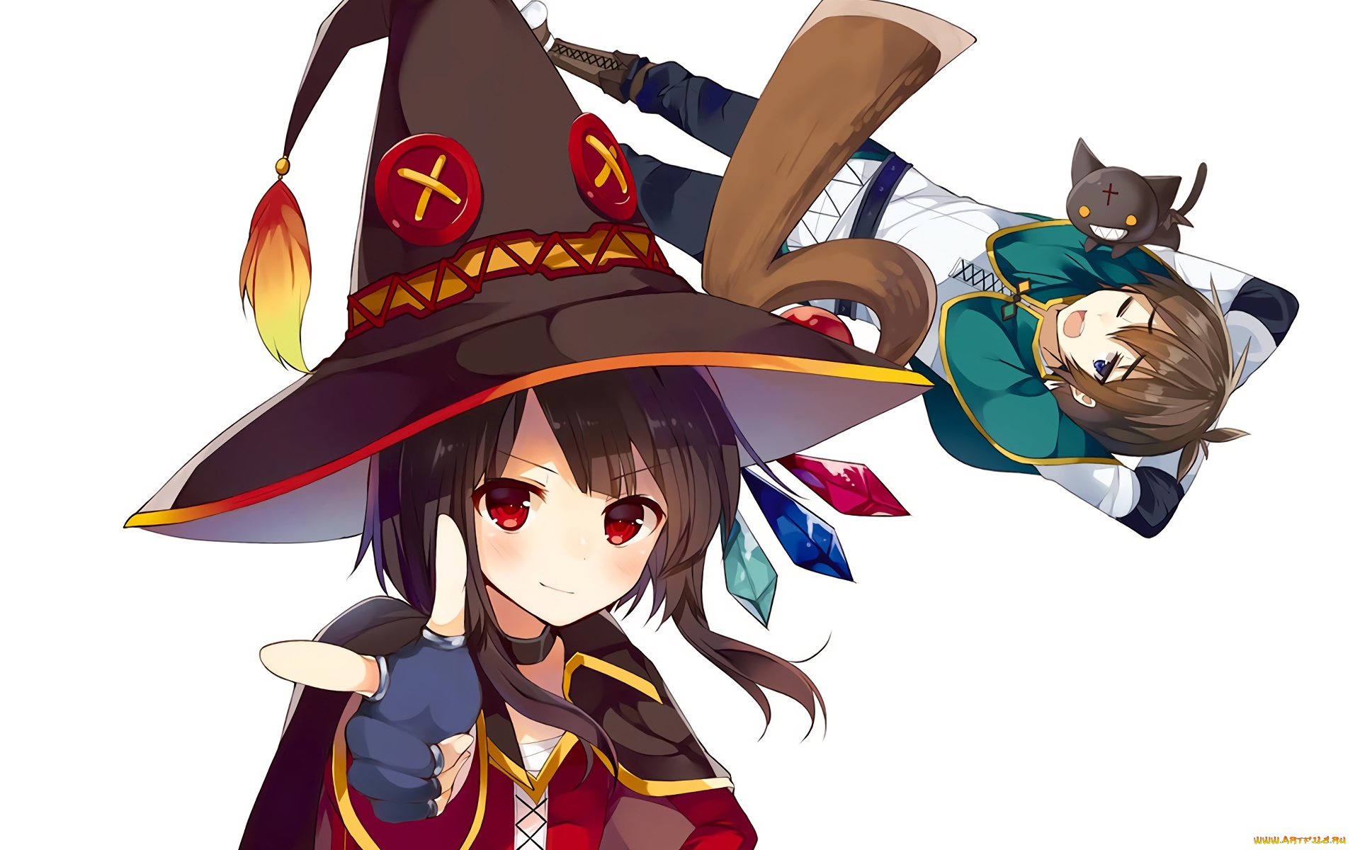 аниме, kono, subarashii, sekai, ni, shukufuku, wo, девушки, взгляд, фон