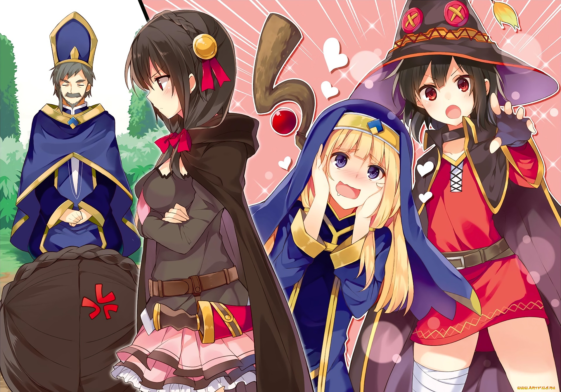 аниме, kono, subarashii, sekai, ni, shukufuku, wo, девушки, взгляд, фон