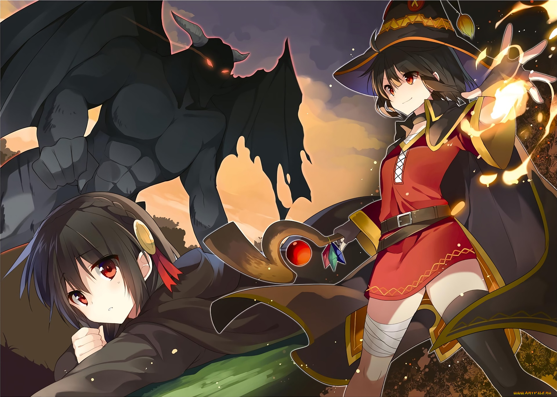 аниме, kono, subarashii, sekai, ni, shukufuku, wo, девушки, взгляд, фон