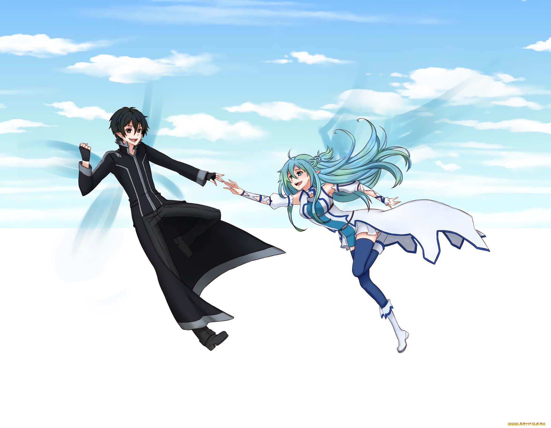 аниме, sword, art, online, парень, фон, взгляд, девушка