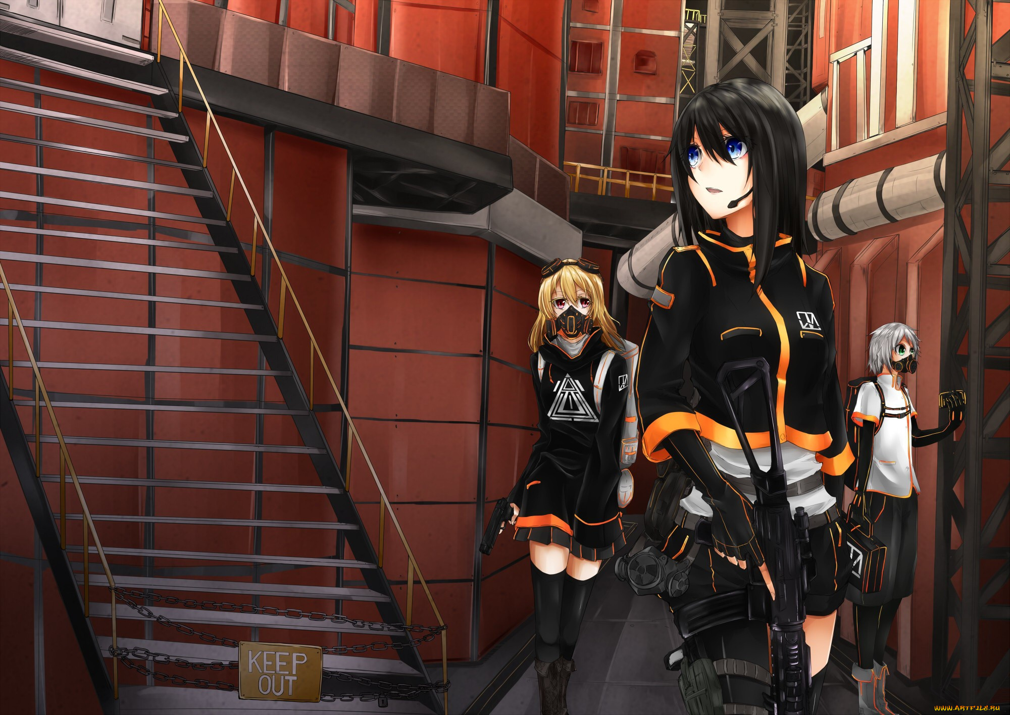 аниме, оружие, , техника, , технологии, pretty, biohazard, bishojo, blue, eyes, weapon, kawaii, revolution, brunette, rifle, mask, girl