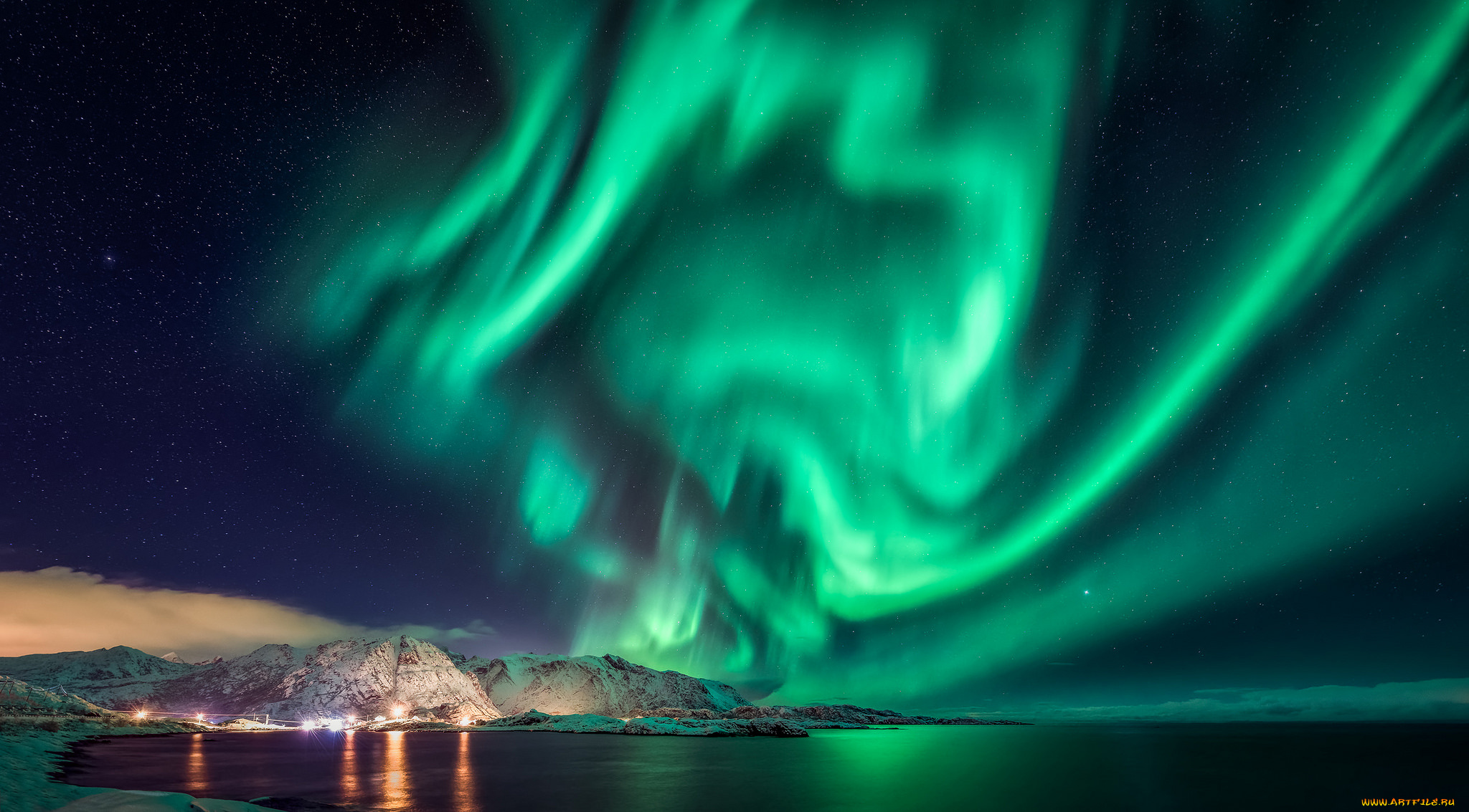 природа, северное, сияние, сполохи